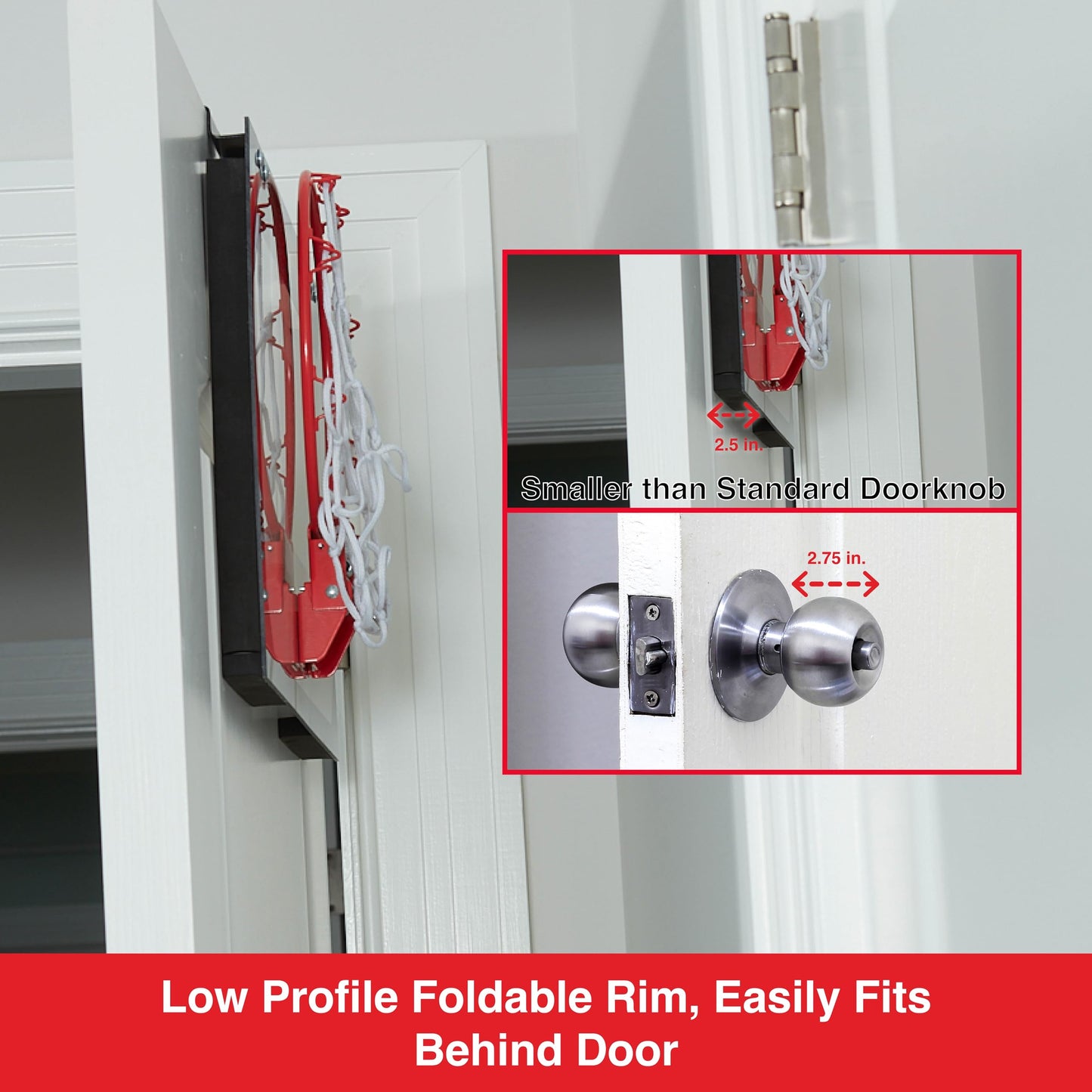 ESPN Mini Basketball Hoop — Over-The-Door with Foldable Breakaway Rim (Includes 2 Mini Balls & Pump)