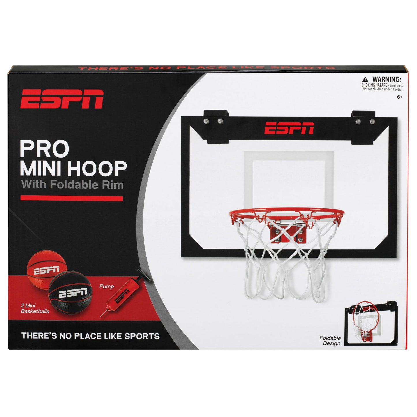 ESPN Mini Basketball Hoop — Over-The-Door with Foldable Breakaway Rim (Includes 2 Mini Balls & Pump)