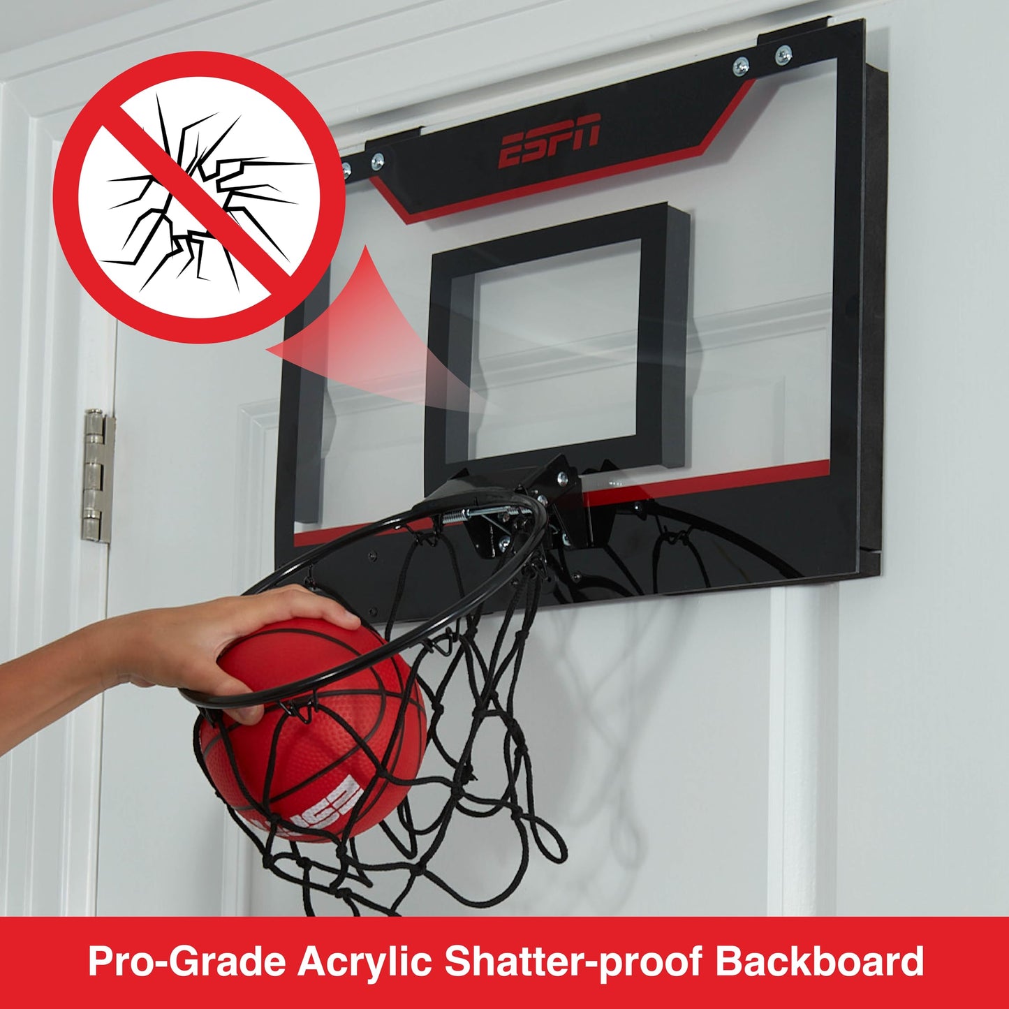 ESPN Mini Basketball Hoop — Over-The-Door with Foldable Breakaway Rim (Includes 2 Mini Balls & Pump)