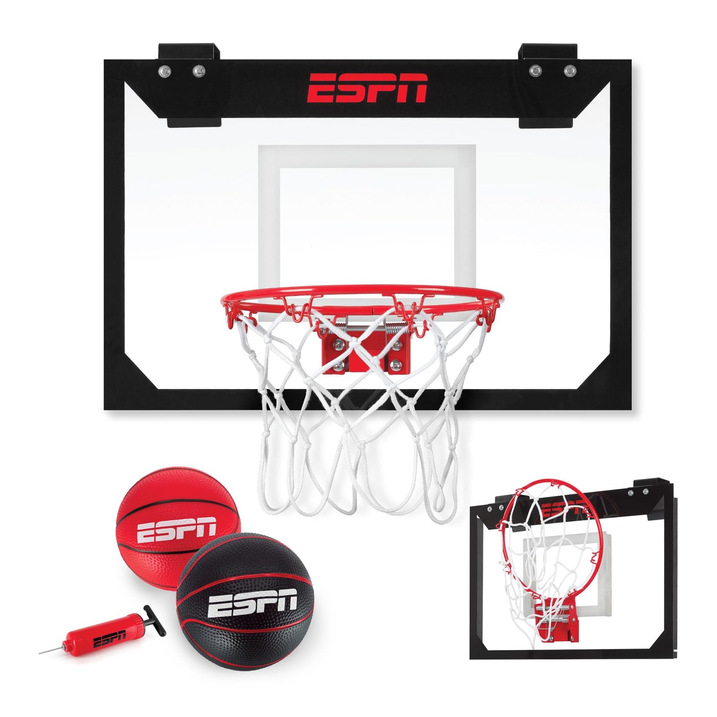 ESPN Mini Basketball Hoop — Over-The-Door with Foldable Breakaway Rim (Includes 2 Mini Balls & Pump)