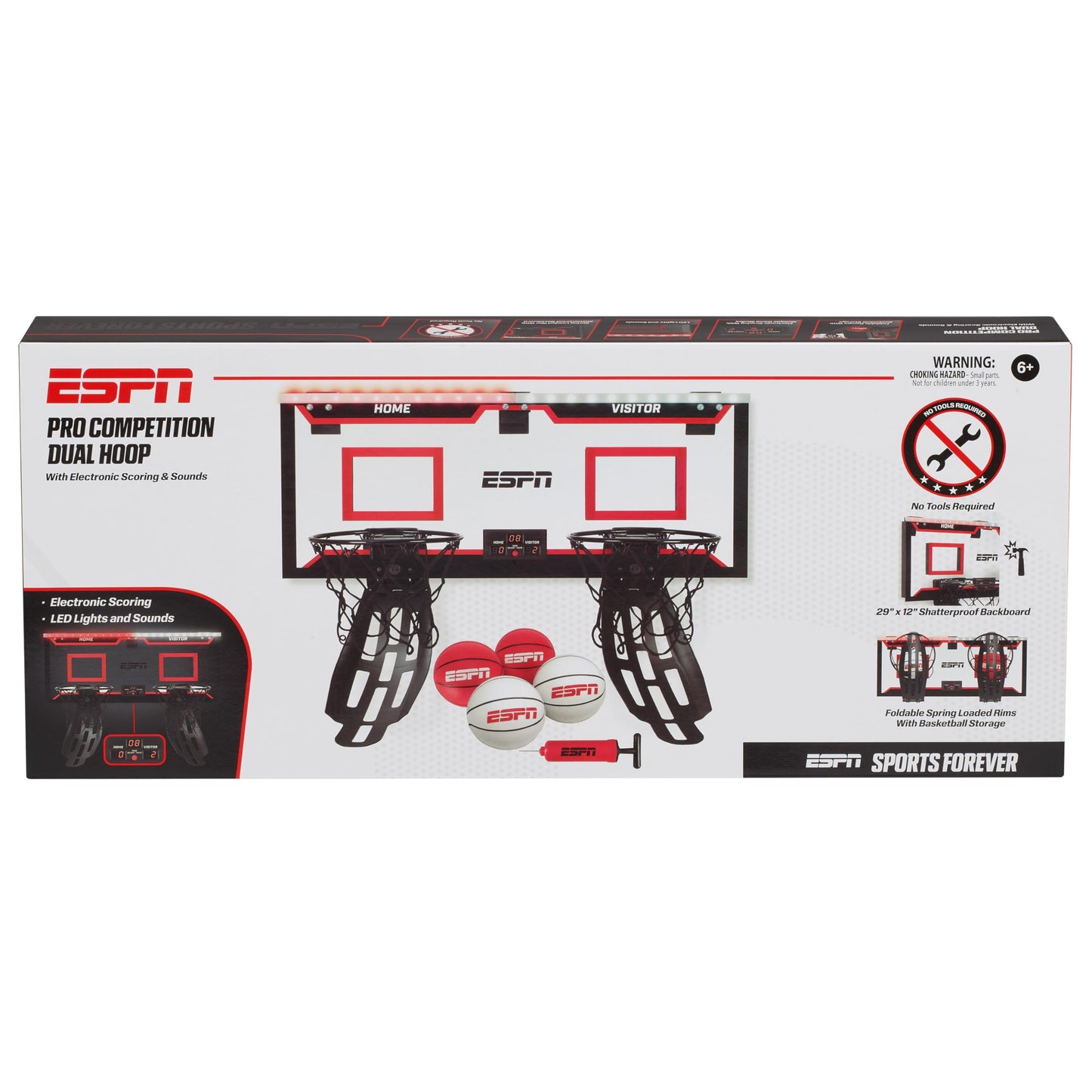 ESPN Pro Competition Dual Over The Door Basketball Hoop – 29-inch Backboard, 2 Foldable Rims, Ball Return
