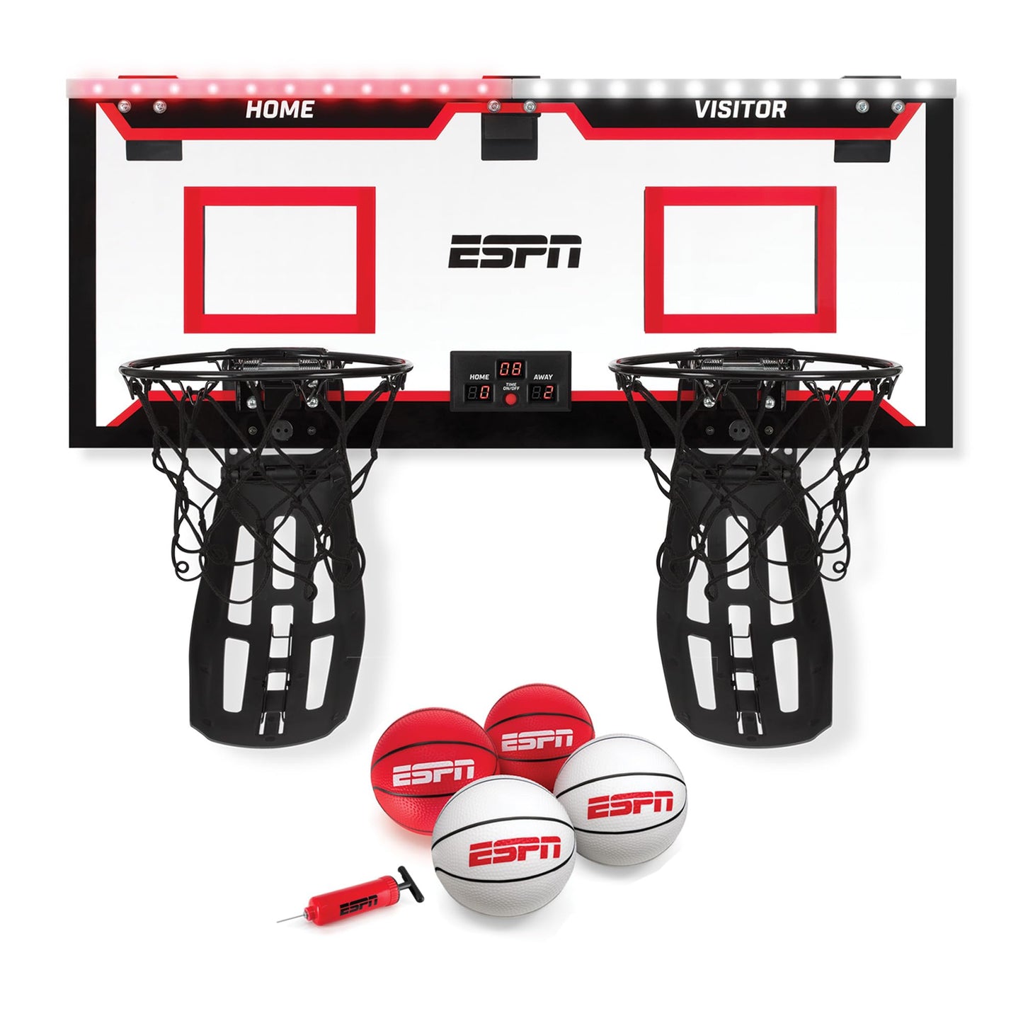 ESPN Pro Competition Dual Over The Door Basketball Hoop – 29-inch Backboard, 2 Foldable Rims, Ball Return