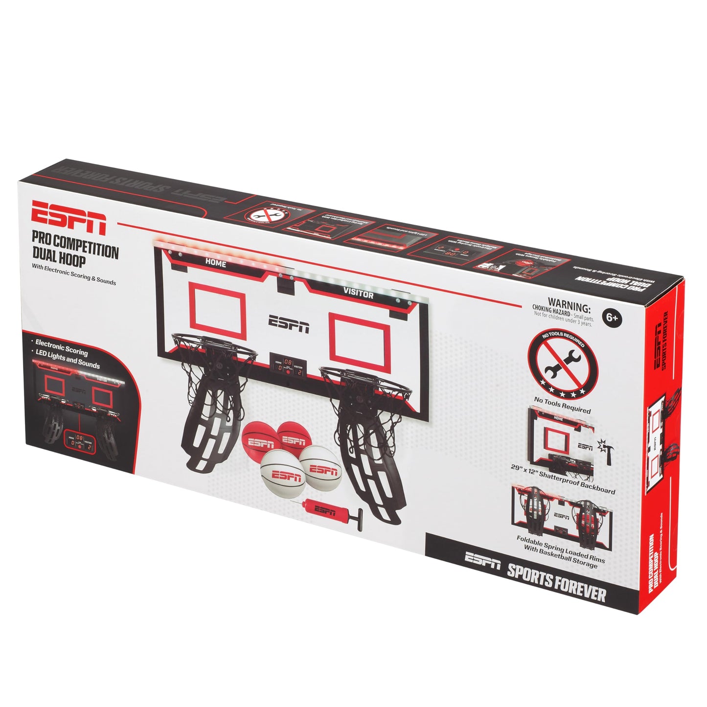 ESPN Pro Competition Dual Over The Door Basketball Hoop – 29-inch Backboard, 2 Foldable Rims, Ball Return