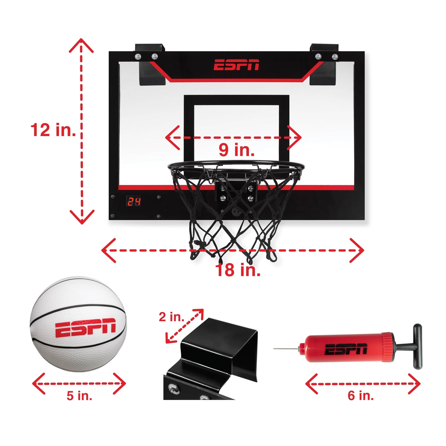 ESPN Mini Basketball Hoop – Over-The-Door with Foldable Rim & Scoreboard
