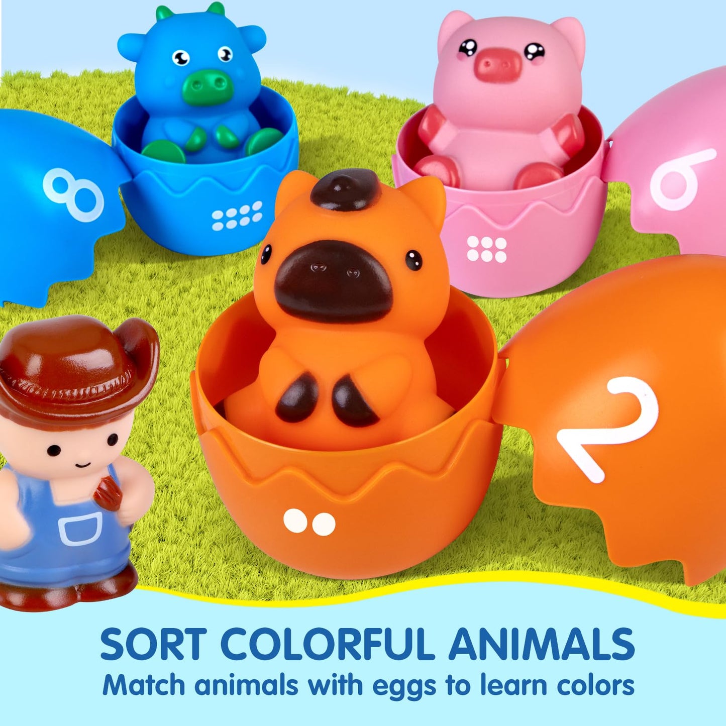 ESPRAY Toddler Farm Train Set — Count, Match & Sort with 8 Animals & 1 Farmer