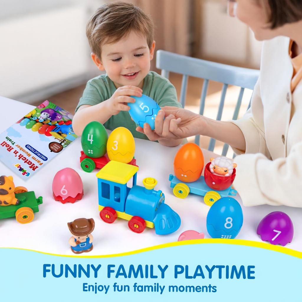 ESPRAY Toddler Farm Train Set — Count, Match & Sort with 8 Animals & 1 Farmer