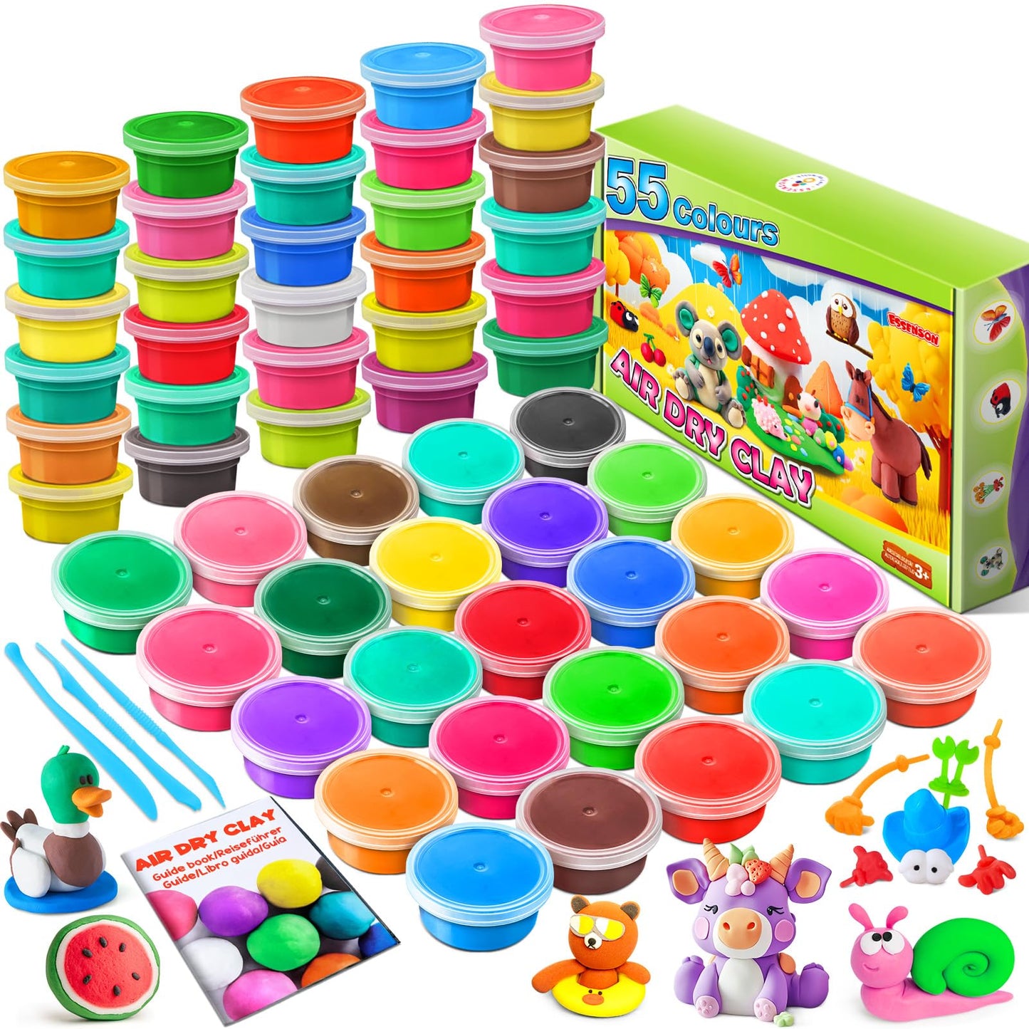ESSENSON Modeling Clay Kit – 55-Color Air Dry Clay with Tools