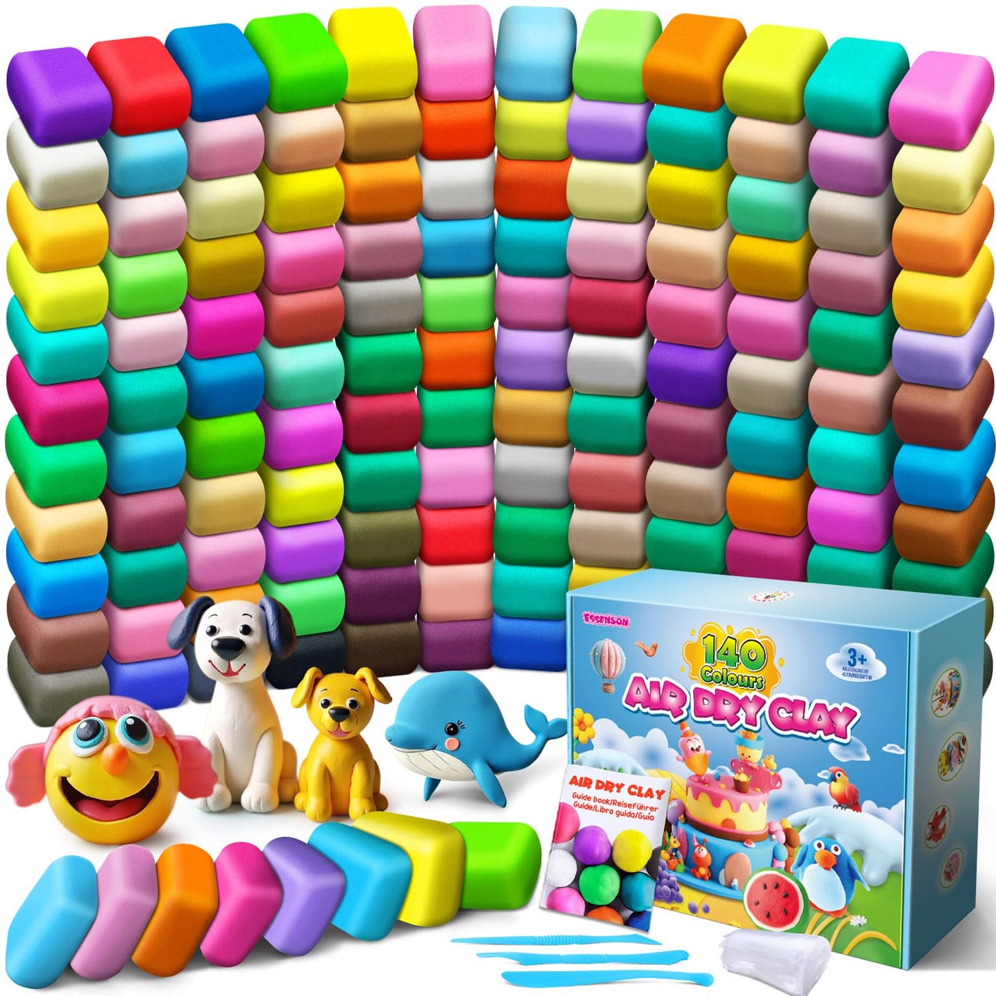 Essenson Air Dry Clay 140 Colors | Modeling Clay for Kids – No Bake, Quick-Dry Craft Kit