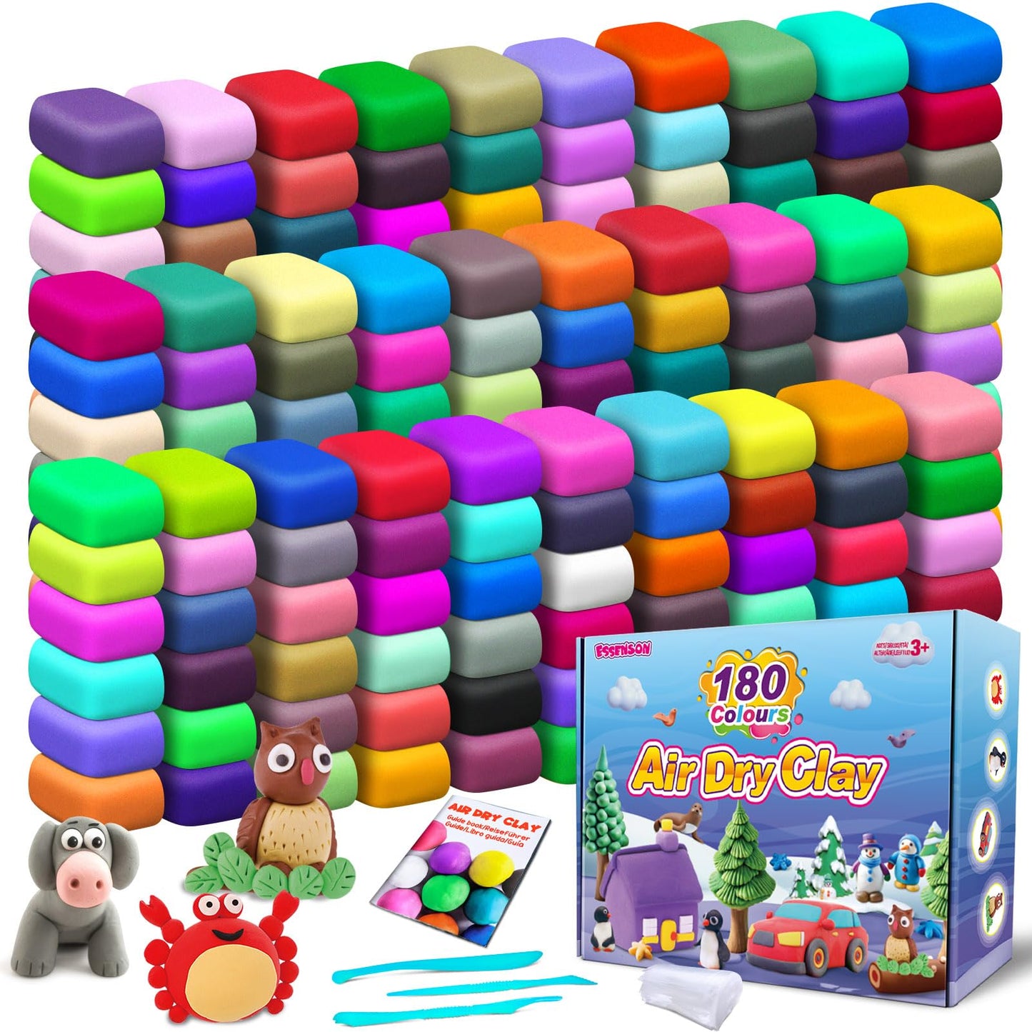 ESSENSON Air Dry Clay 180 Colors – Kids Modeling Clay Kit with Tools | No Baking Required