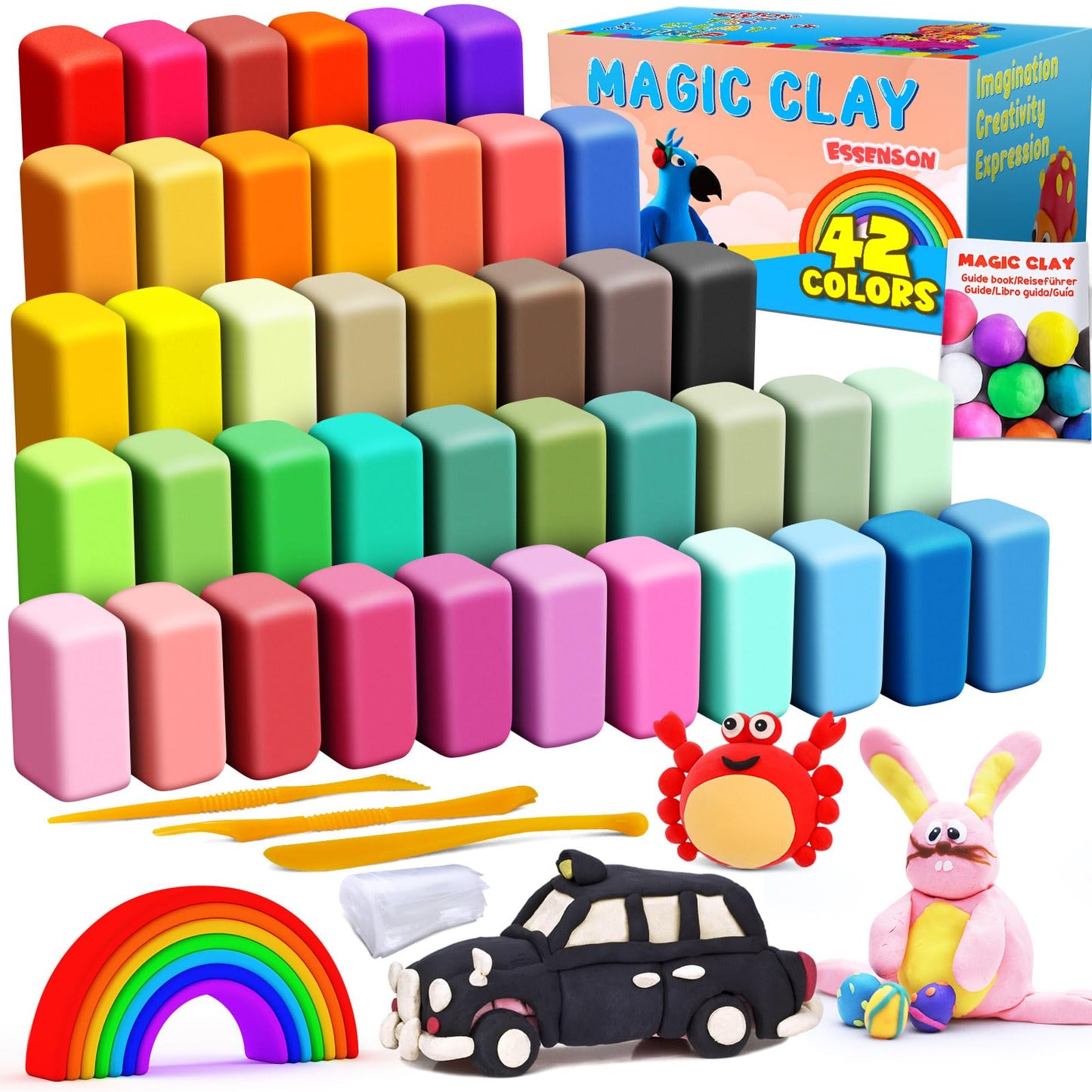 ESSENSON Air Dry Clay Kit — 42 Colors for Kids, No-Bake Modeling with Tools (Ages 3-8+)