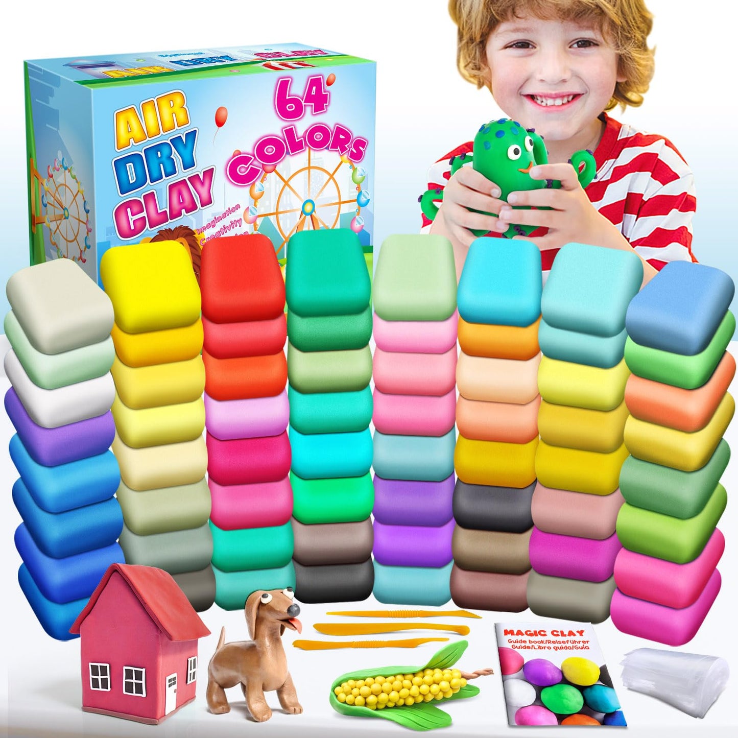 ESSENSON Air Dry Clay 64 Colors for Kids – Creative Modeling Clay Gift Kit