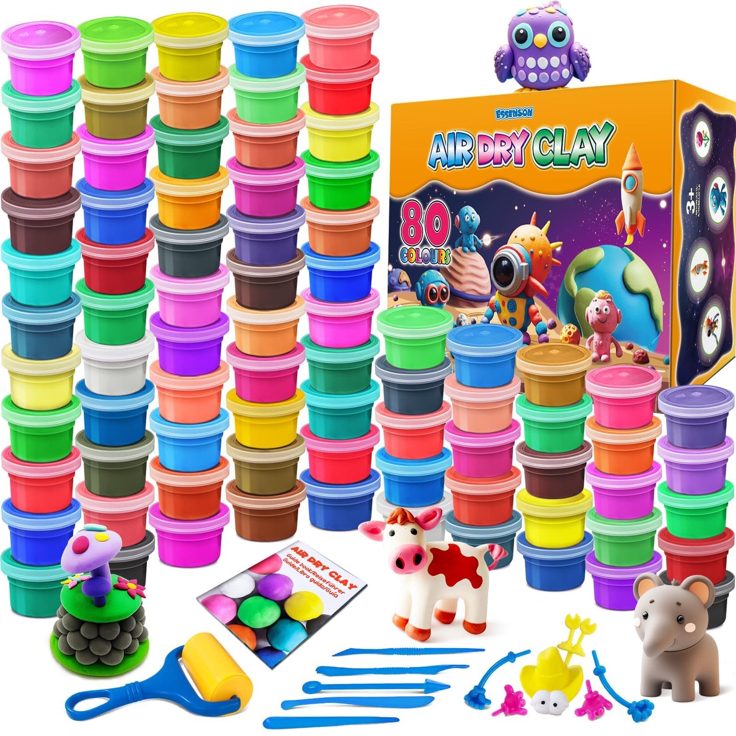 ESSENSON Air Dry Clay – 80 Colors Modeling Kit for Kids | Tools & Accessories Included