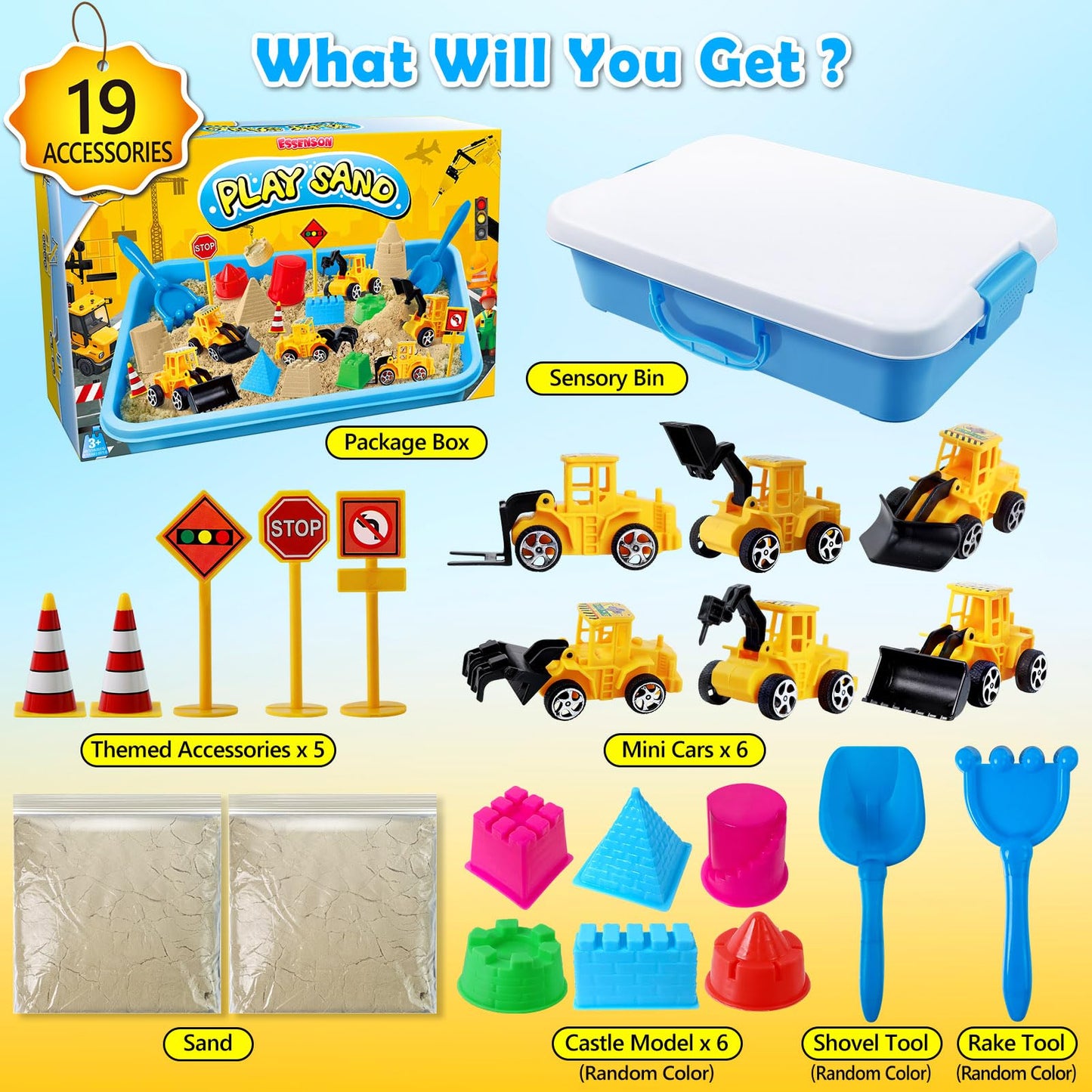 ESSENSON Sensory Bin: Construction Kit with Sand for Kids 3+