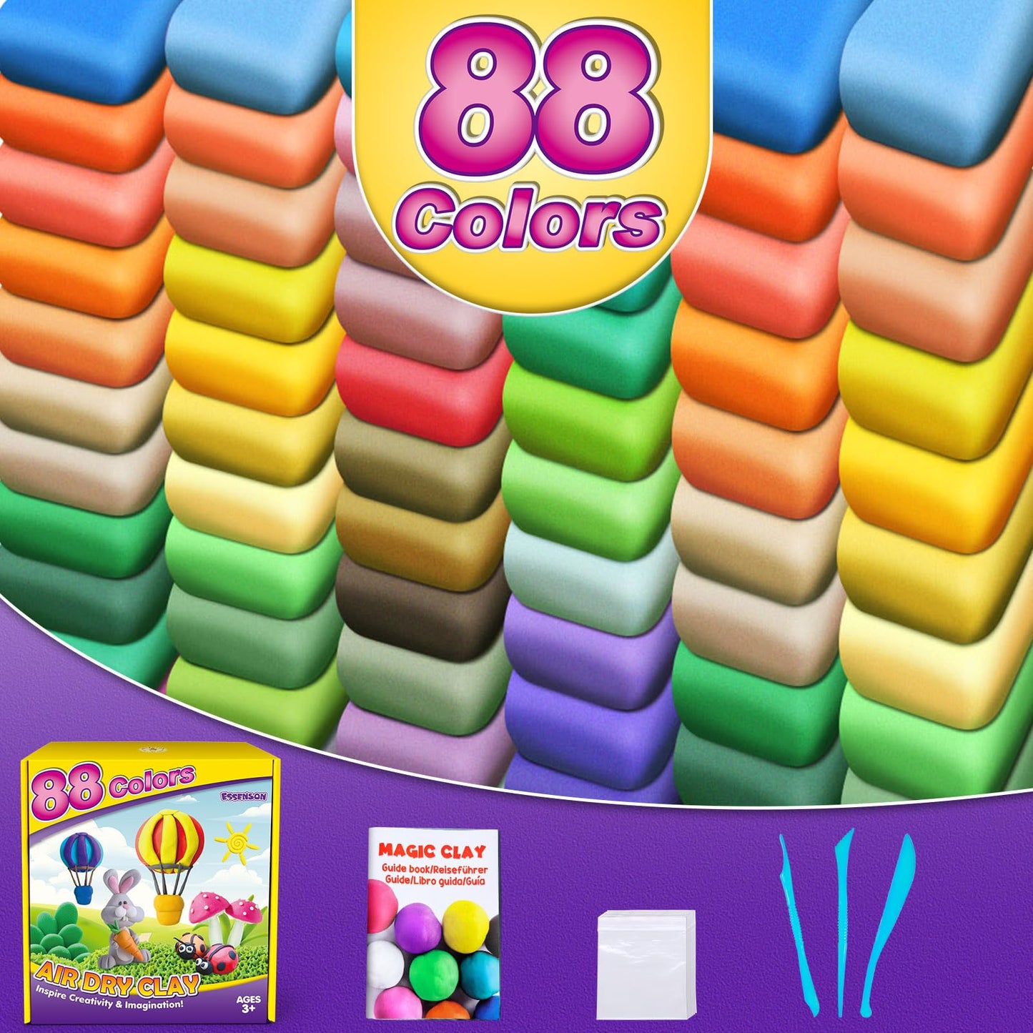 ESSENSON Air Dry Clay - 88 Colors for Kids | DIY Modeling & Craft Gift