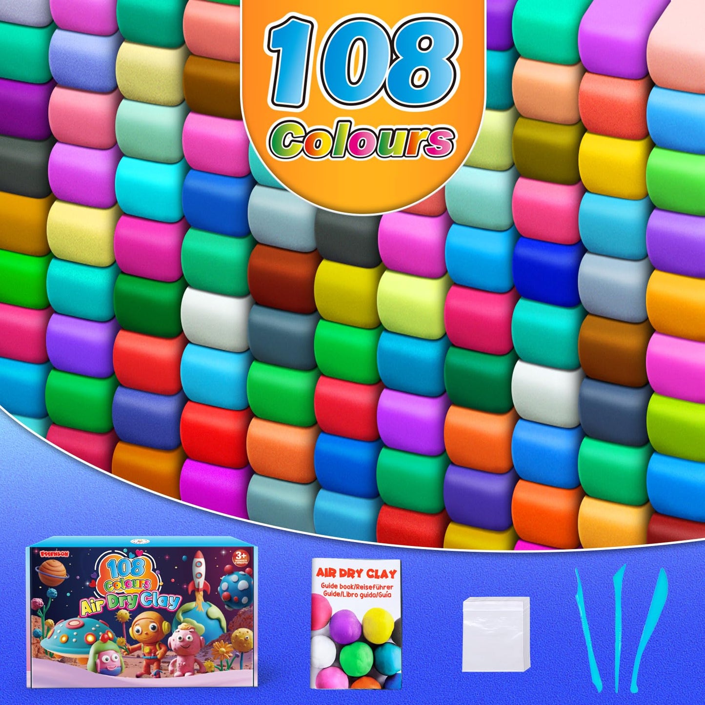 ESSENSON Magic Clay – 108-Color Air Dry Clay for Kids with Tools | Soft & Ultra Light