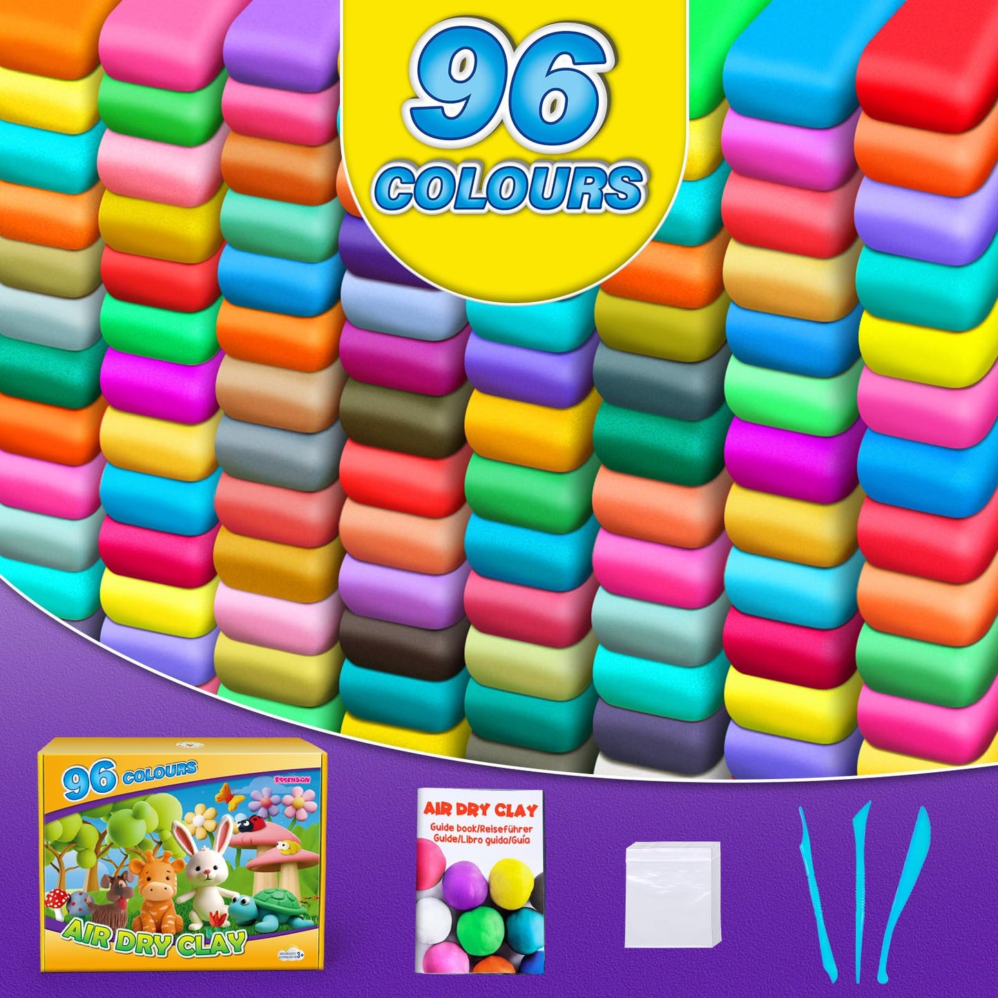 ESSENSON Magic Clay - 96-Color Air Dry Clay Kit for Kids | No Baking Required