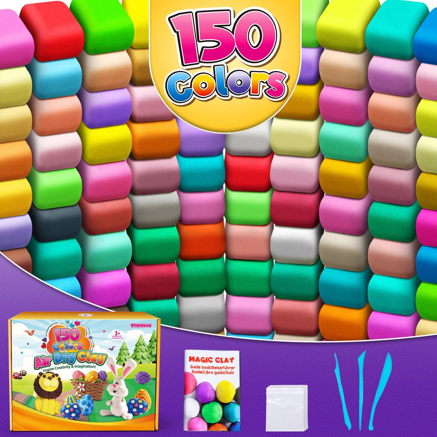 ESSENSON Air Dry Clay Kit – 150 Colors for Kids Craft & Modeling