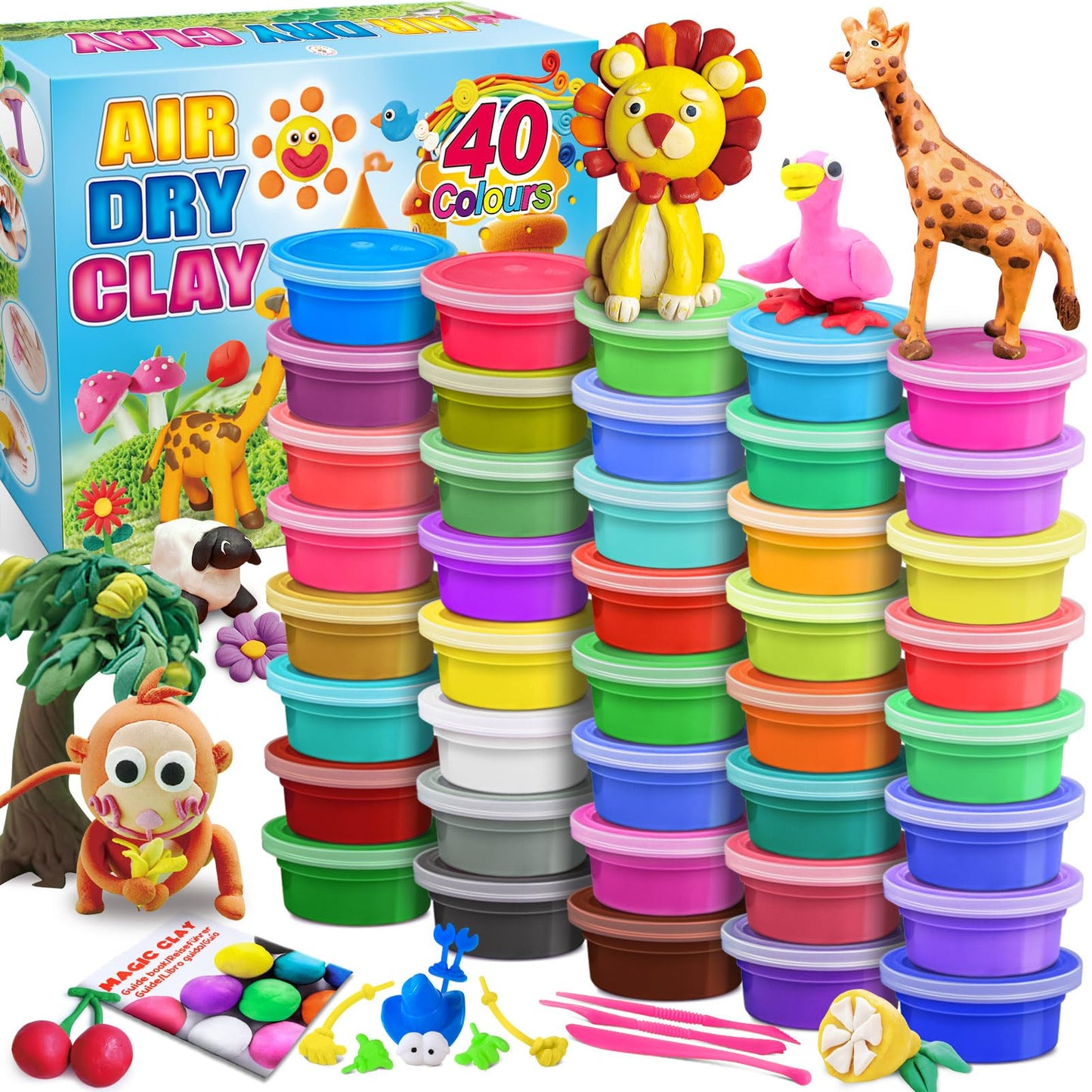 ESSENSON Modeling Clay Kit - 40 Colors Air-Dry Clay with Tools, Gift for Kids 3-12