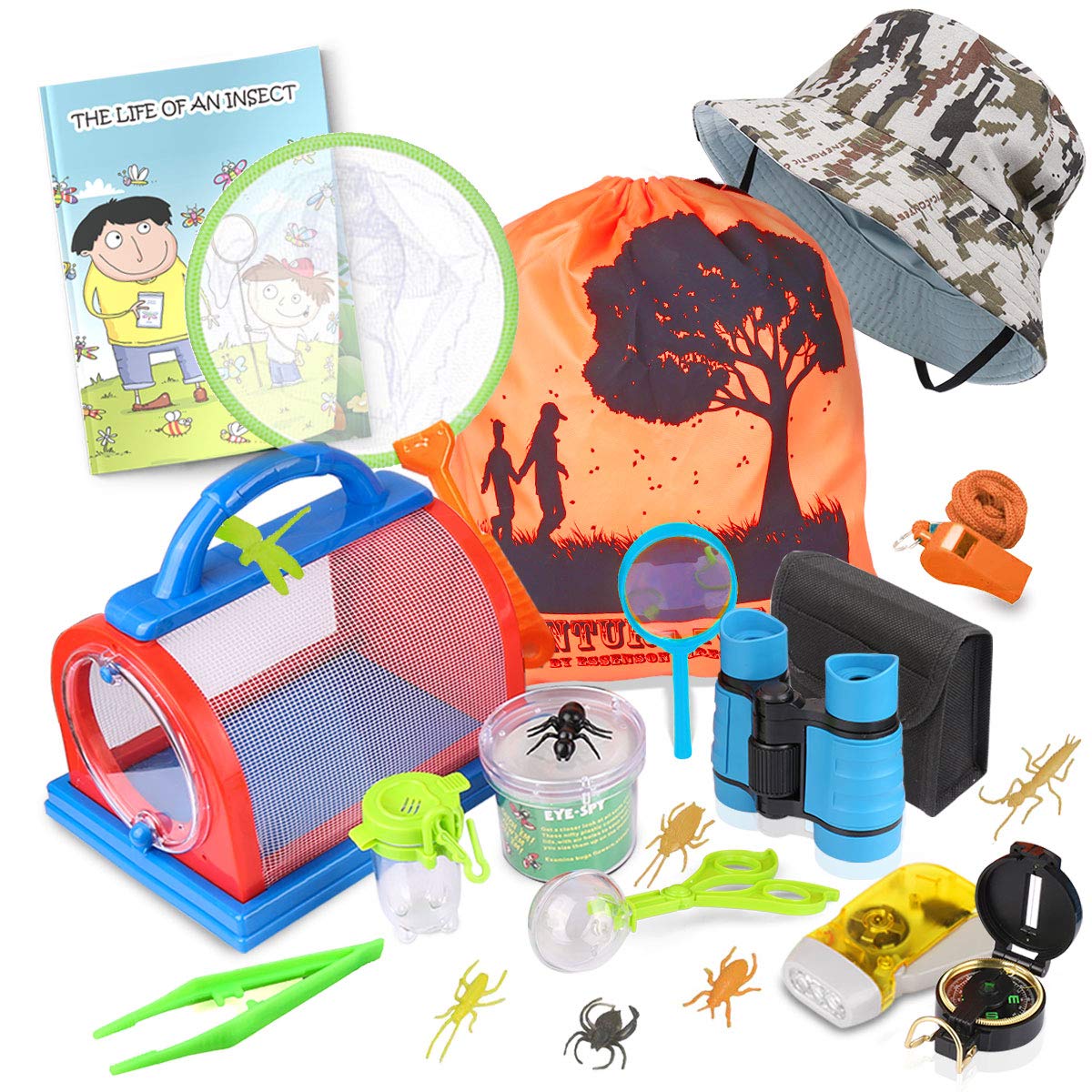 ESSENSON Outdoor Explorer Kit & Bug Catcher Kit – Binoculars, Compass, Magnifying Glass, Critter Case | Kids Gift 3-12