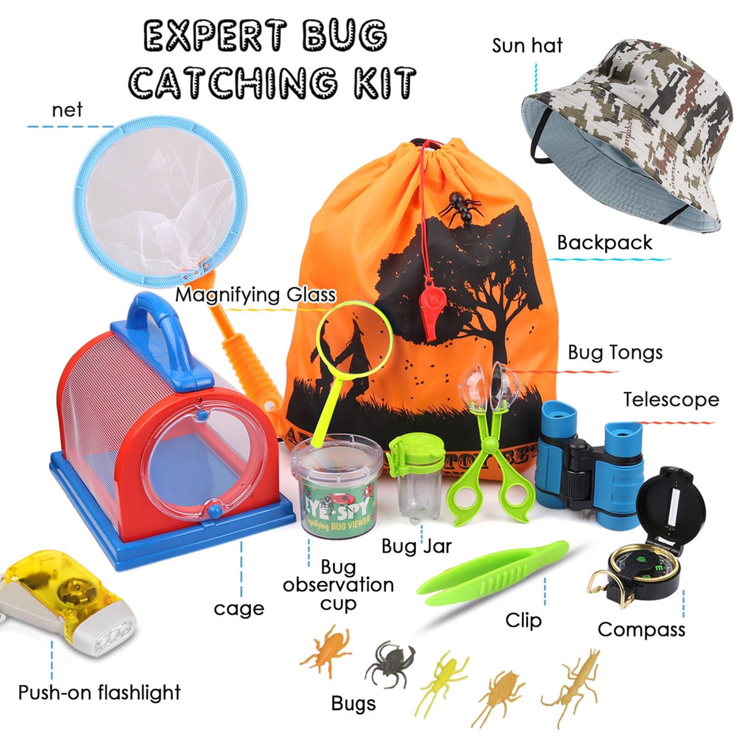 ESSENSON Outdoor Explorer Kit & Bug Catcher Kit – Binoculars, Compass, Magnifying Glass, Critter Case | Kids Gift 3-12