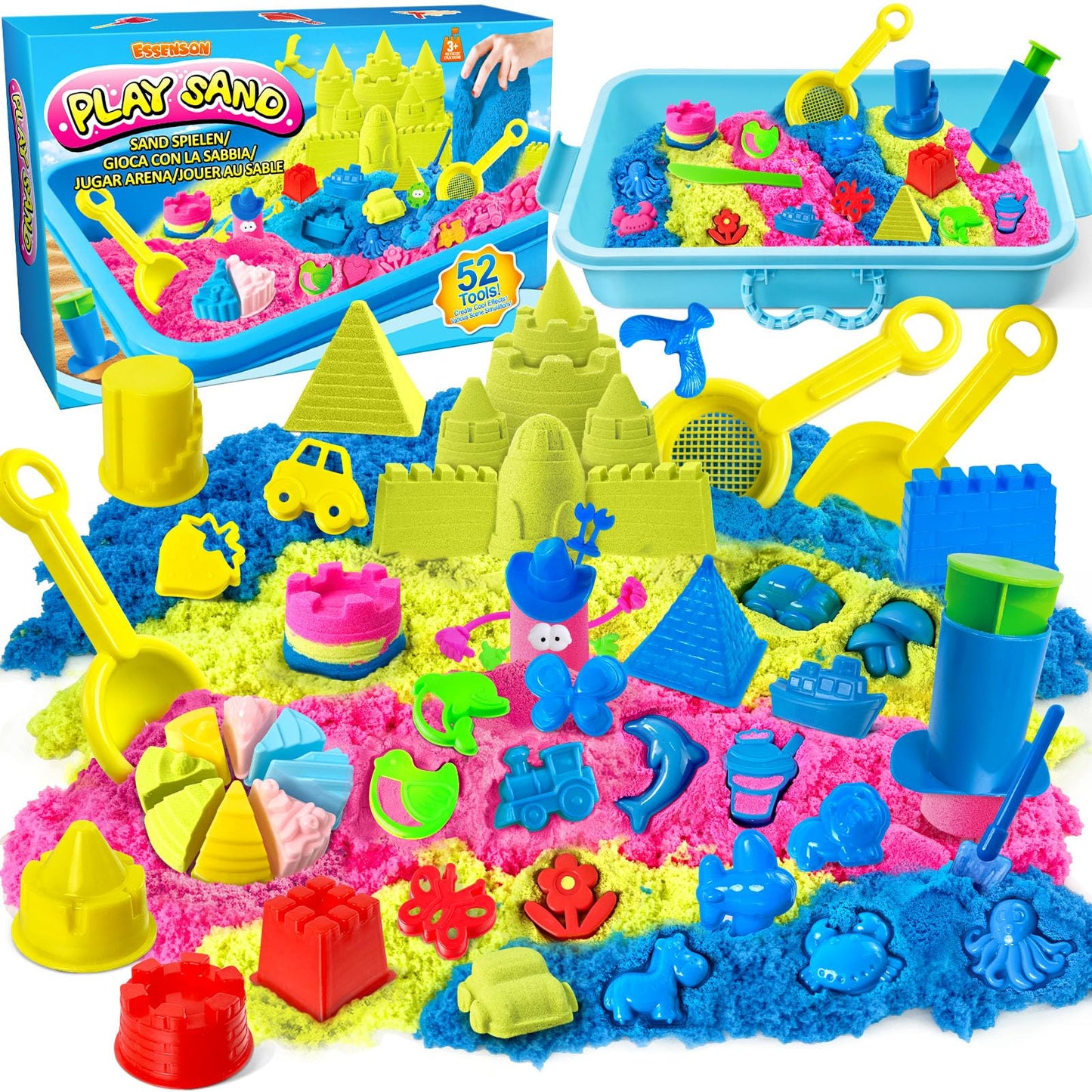 ESSENSON Sensory Bin: 52-Piece Sand Kit with 3lbs Magical Sand & Castle Molds