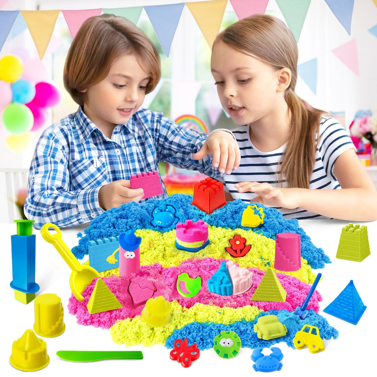 ESSENSON Sensory Bin: 52-Piece Sand Kit with 3lbs Magical Sand & Castle Molds