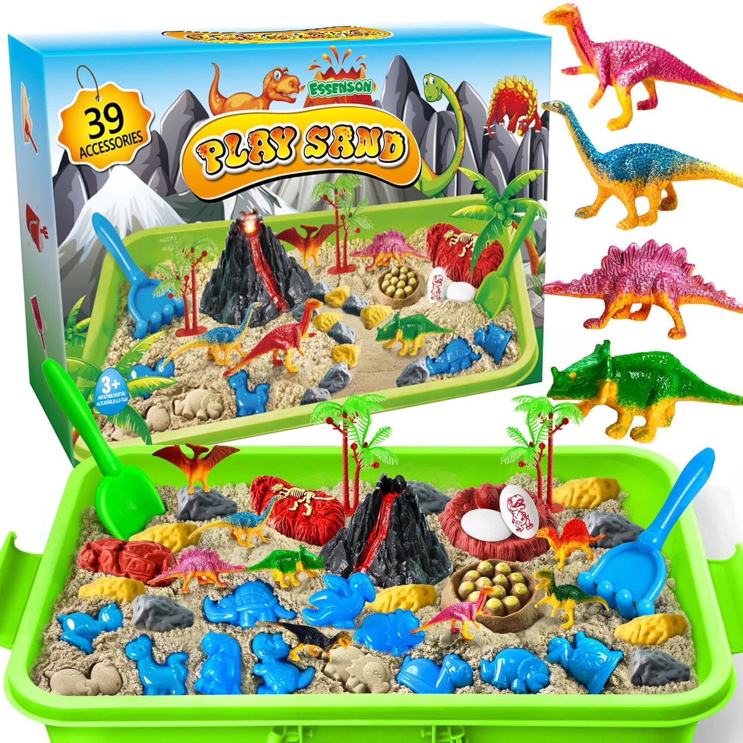 Essenson Sensory Bin: Dinosaurs Kit with Sensory Sand for Imaginative Sandbox Play