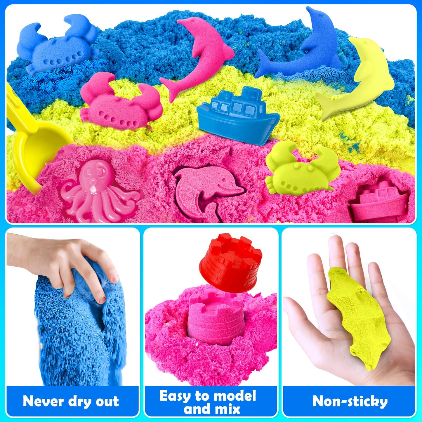 ESSENSON Sensory Bin: 52-Piece Sand Kit with 3lbs Magical Sand & Castle Molds