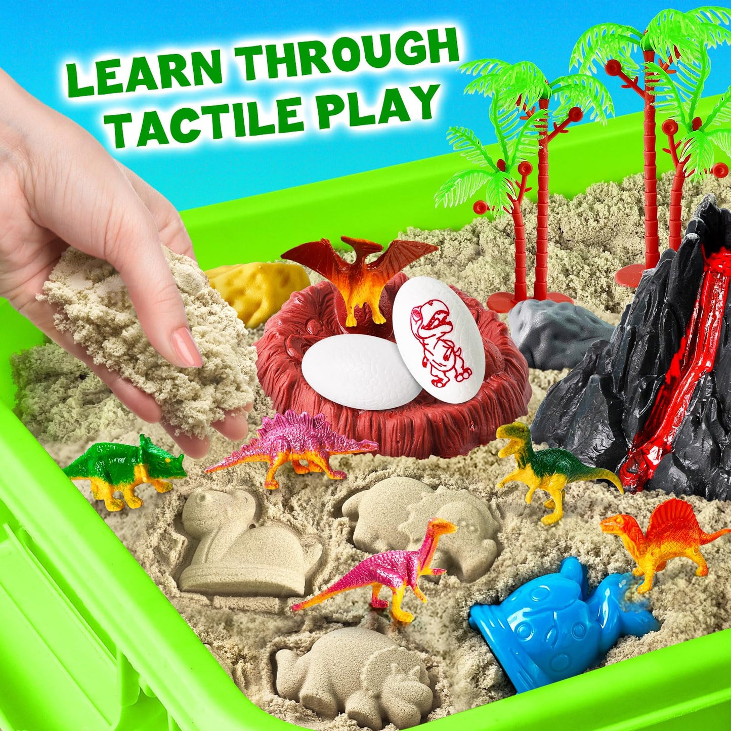 Essenson Sensory Bin: Dinosaurs Kit with Sensory Sand for Imaginative Sandbox Play
