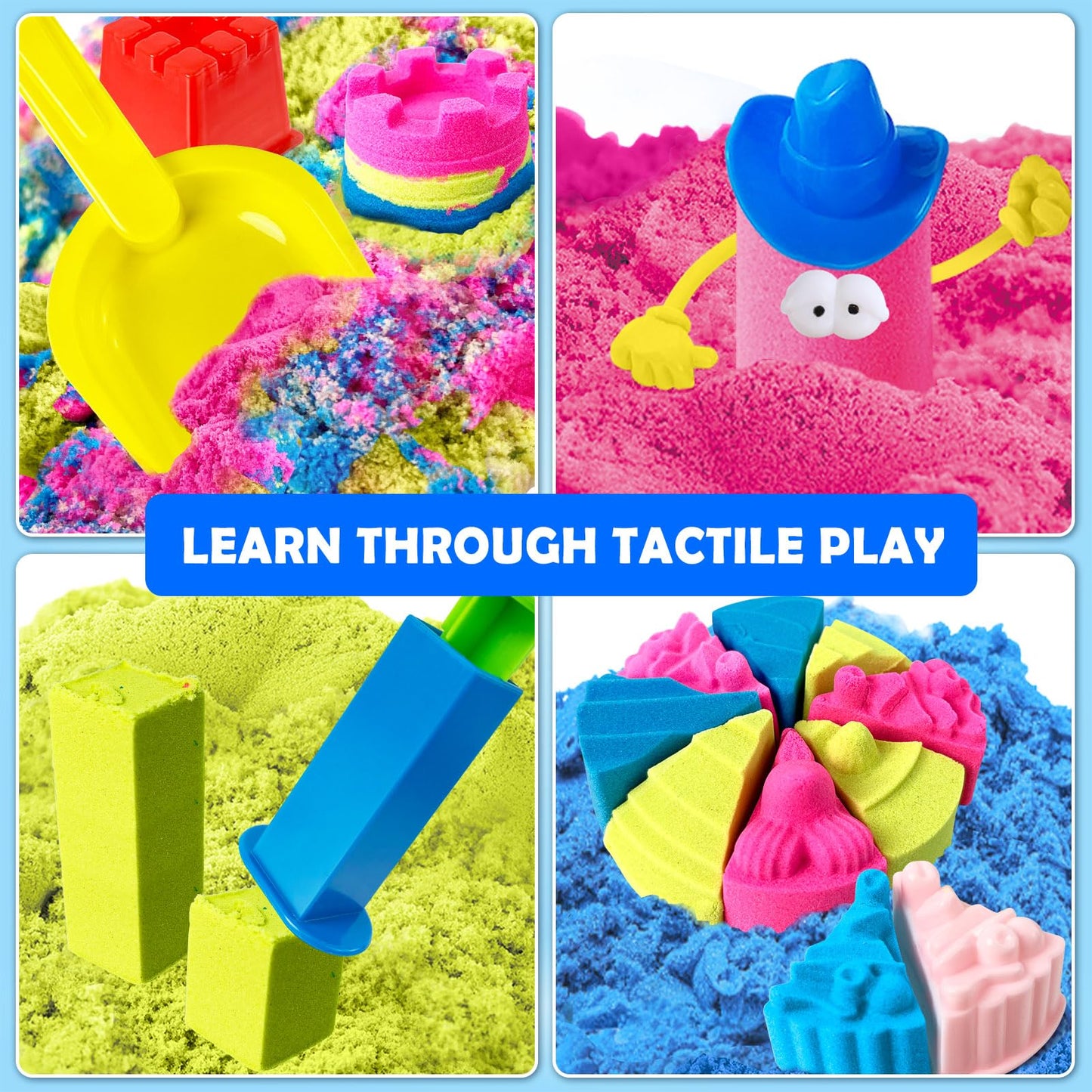ESSENSON Sensory Bin: 52-Piece Sand Kit with 3lbs Magical Sand & Castle Molds