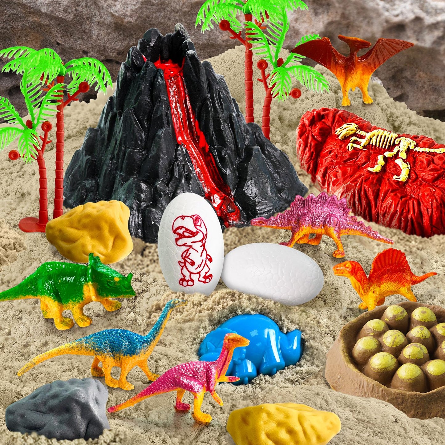 Essenson Sensory Bin: Dinosaurs Kit with Sensory Sand for Imaginative Sandbox Play