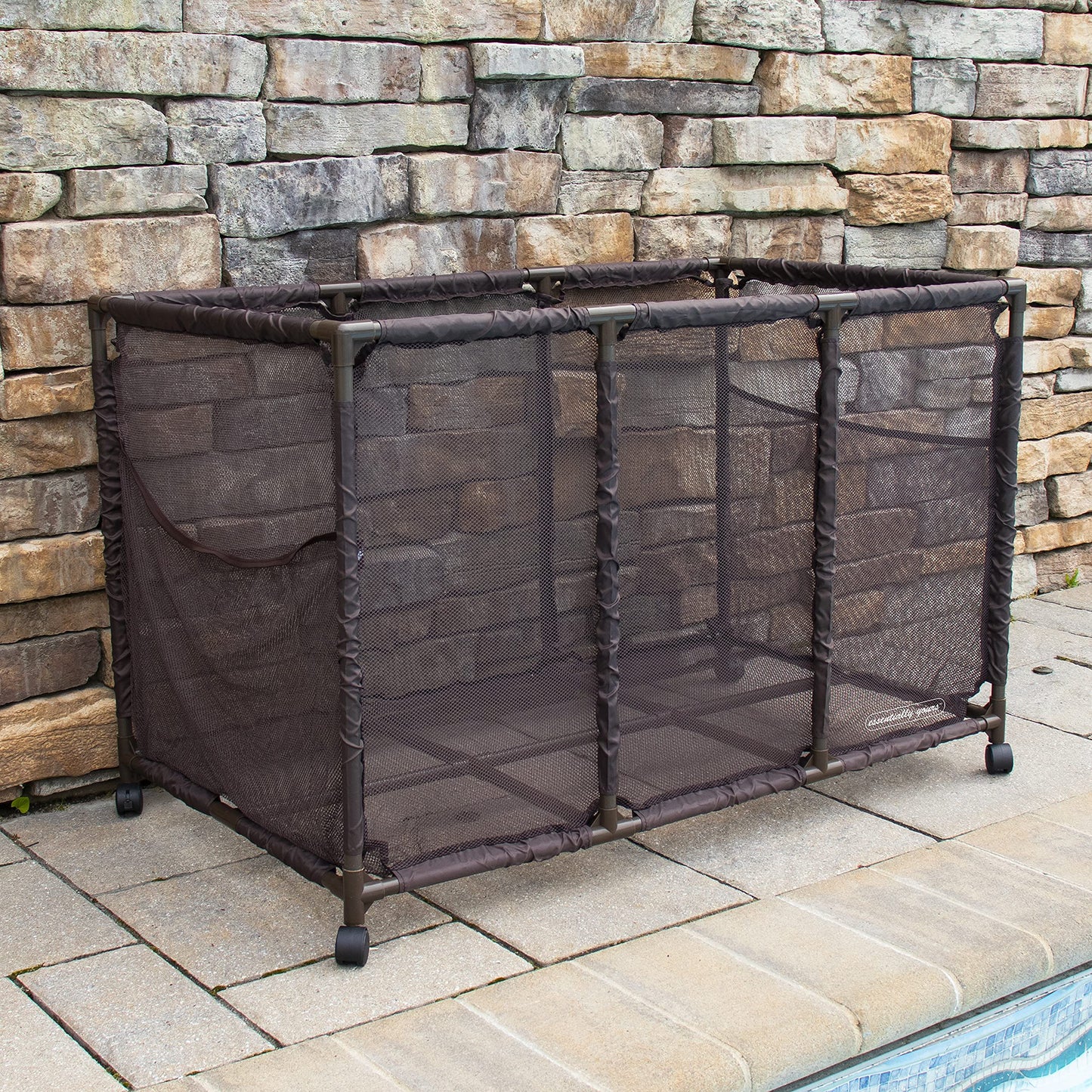 Essentially Yours Pool Noodles Holder – Large Mesh Rolling Storage Bin, Brown (563009)