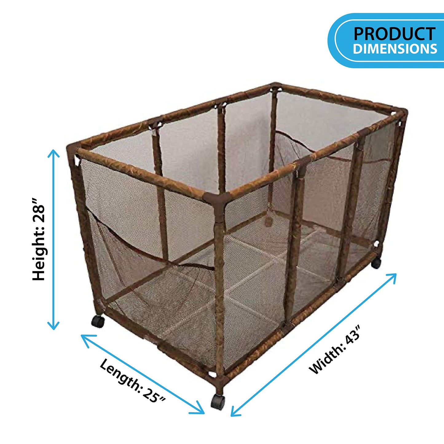 Essentially Yours Pool Noodles Holder – Large Mesh Rolling Storage Bin, Brown (563009)