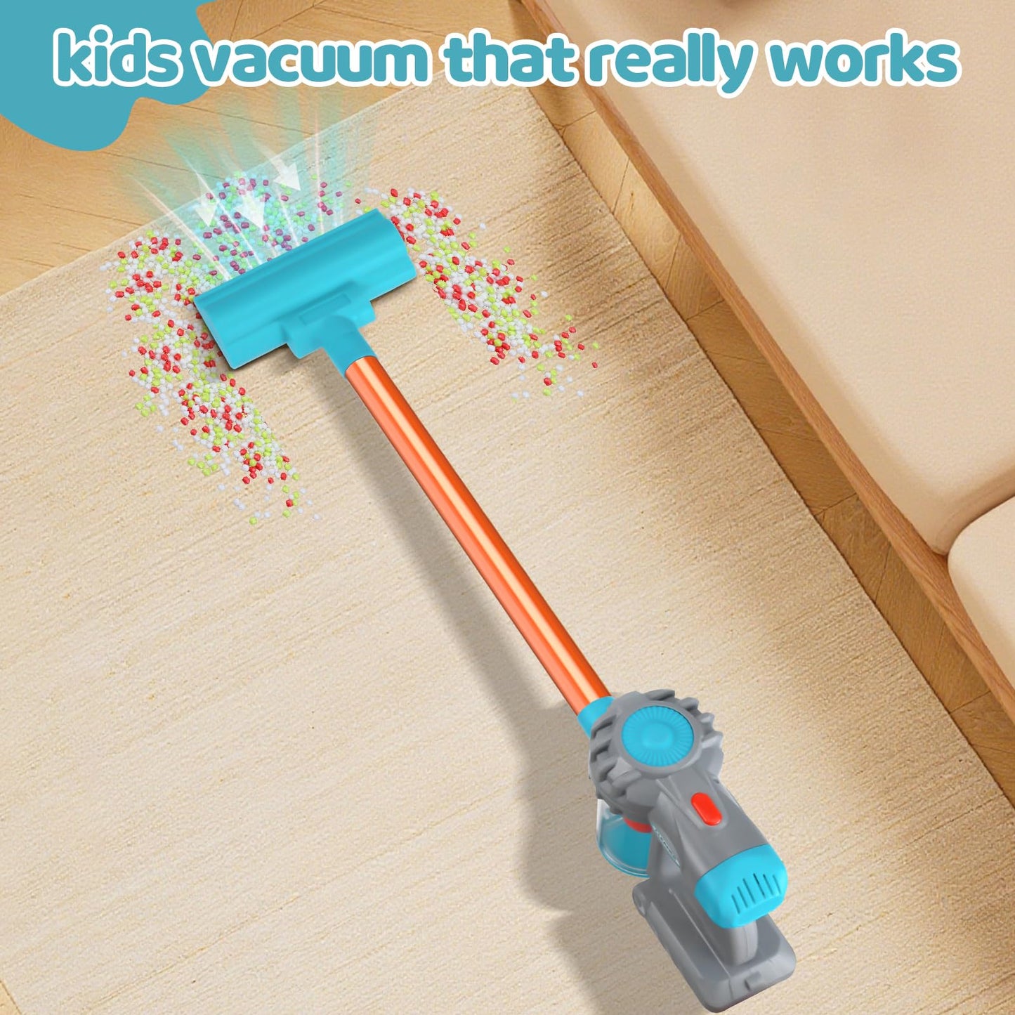 Essovee 3-in-1 Kids Vacuum Toy with Realistic Suction – Educational Role Play Vacuum for Toddlers (Blue)
