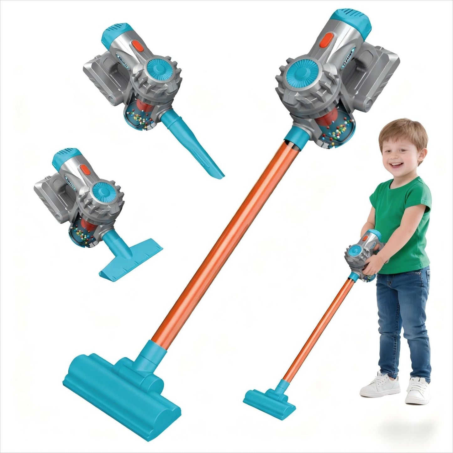 Essovee 3-in-1 Kids Vacuum Toy with Realistic Suction – Educational Role Play Vacuum for Toddlers (Blue)