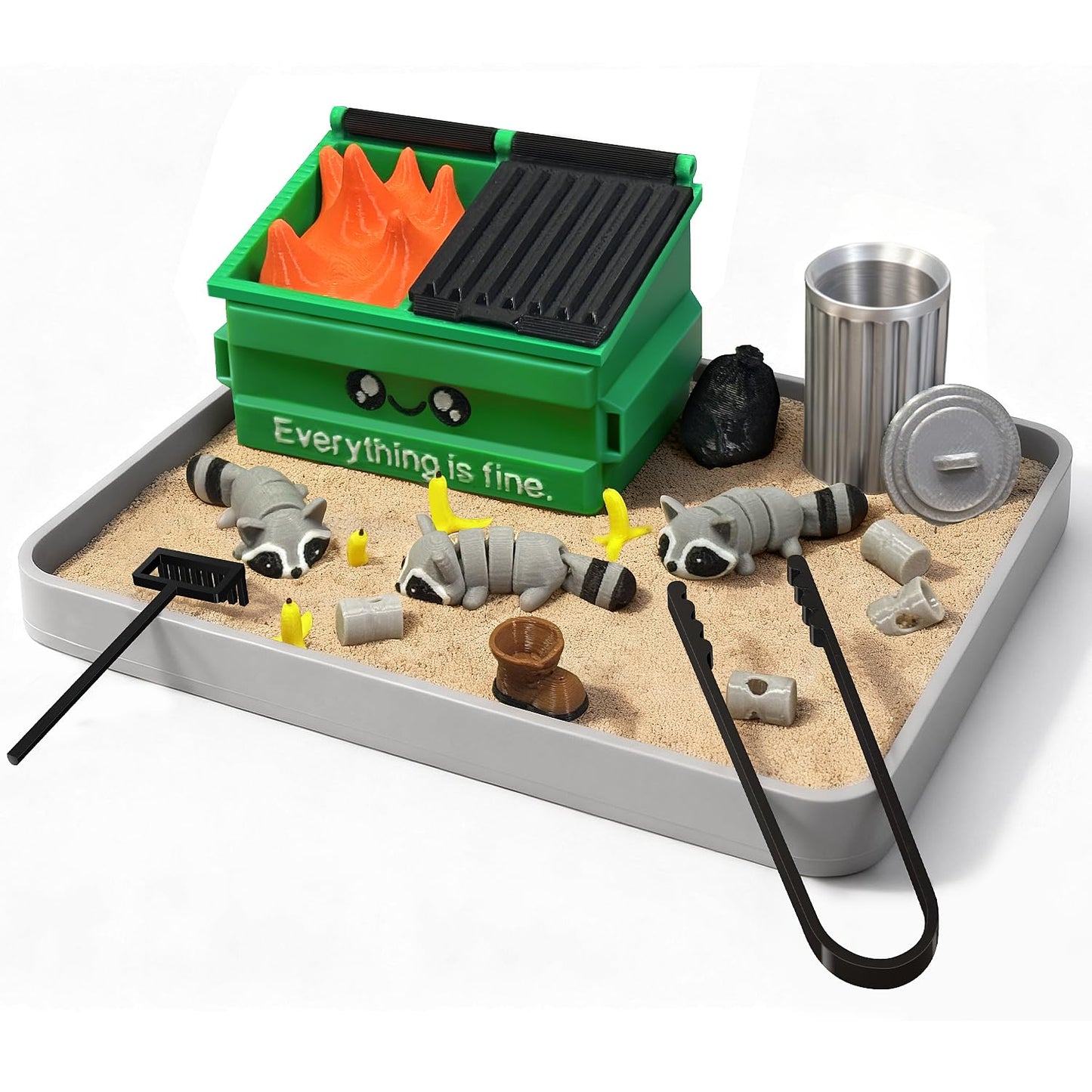 Estairkas Dumpster Fire Zen Garden for Desk Decor — Funny Office Zen Kit, Stress-Relief Sandbox, Coworker Gift