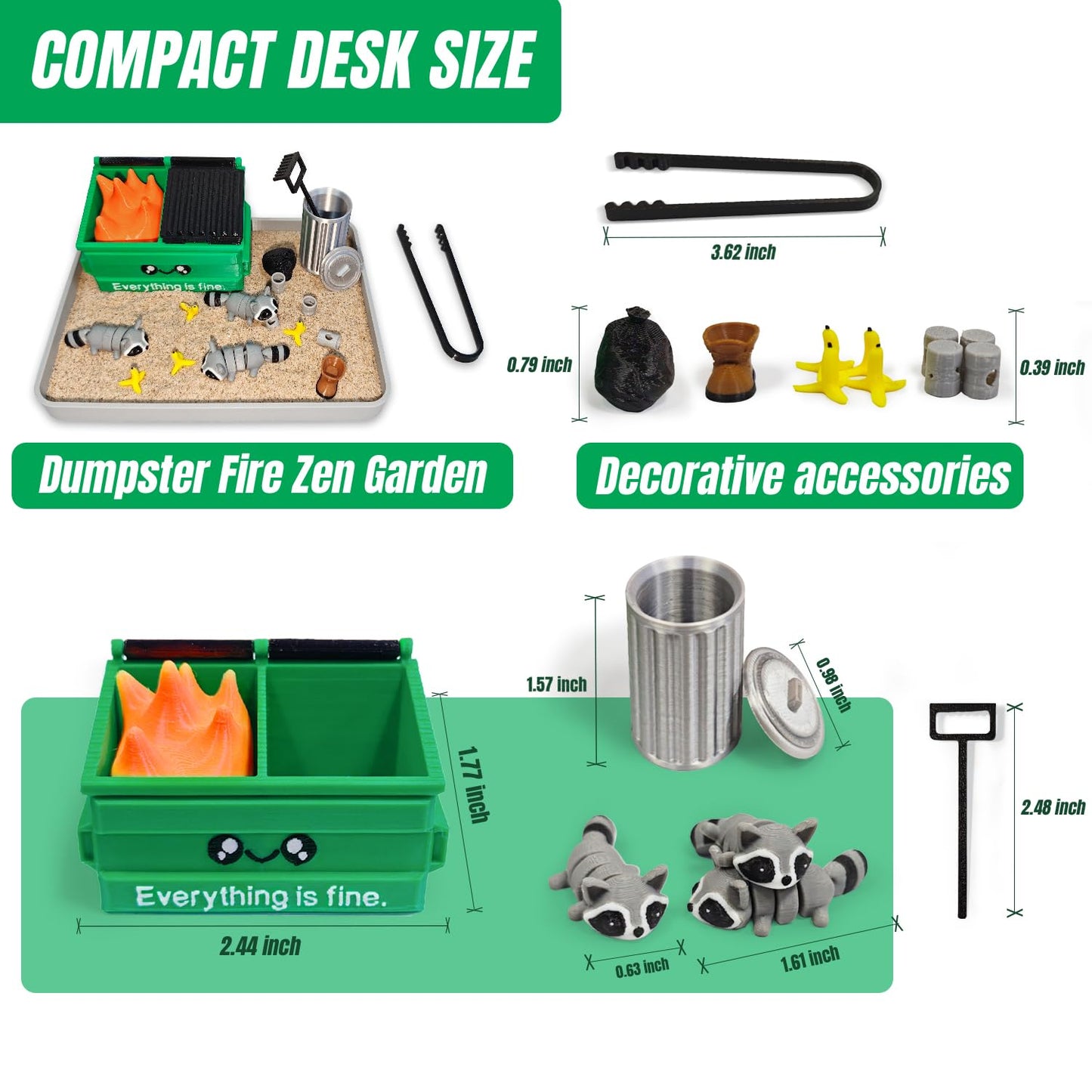 Estairkas Dumpster Fire Zen Garden for Desk Decor — Funny Office Zen Kit, Stress-Relief Sandbox, Coworker Gift