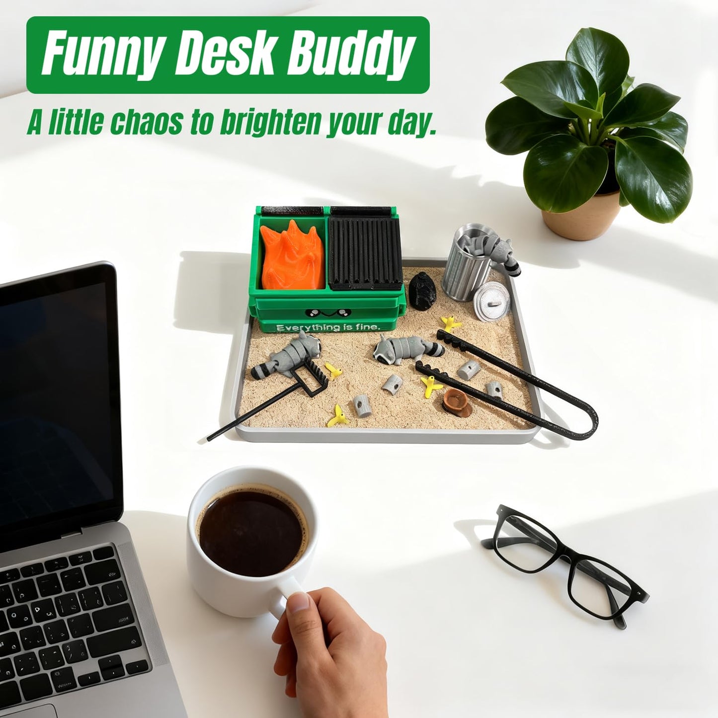 Estairkas Dumpster Fire Zen Garden for Desk Decor — Funny Office Zen Kit, Stress-Relief Sandbox, Coworker Gift