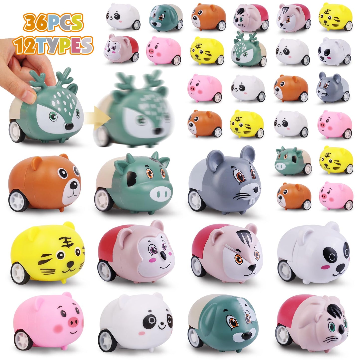 Estardaa 36-pcs Animals Pull-Back Cars – Battery-Free Mini Toy Vehicles