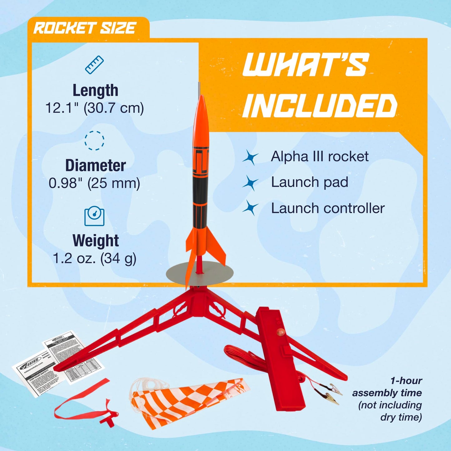 Estes 1427 Alpha III Rocket-Building Kit — Beginner Flying-Rocket Model with Launch Pad & Controller