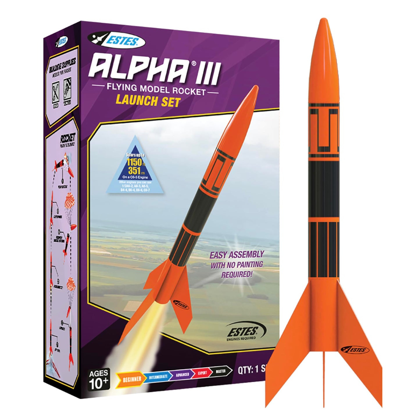 Estes 1427 Alpha III Rocket-Building Kit — Beginner Flying-Rocket Model with Launch Pad & Controller