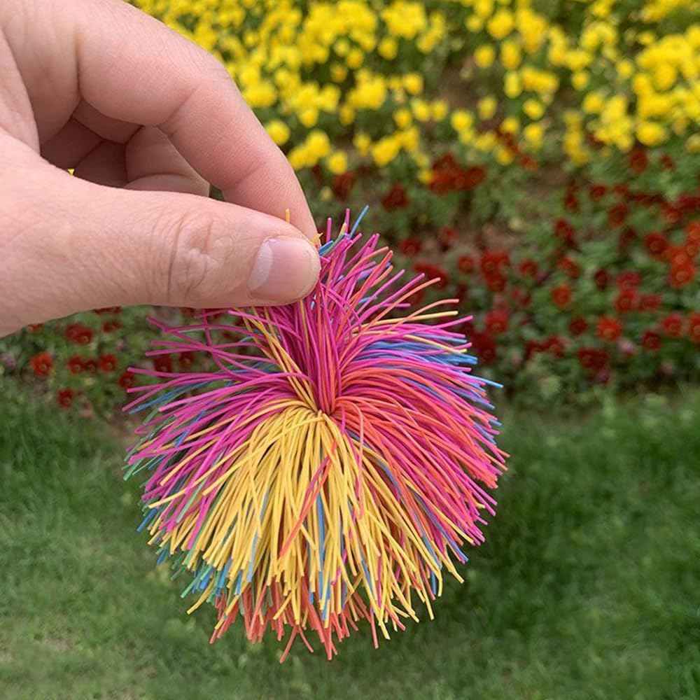 Estimable 16 PCS Sensory Fidget Stringy Balls — Rainbow Soft Rubber Stress Ball Toys