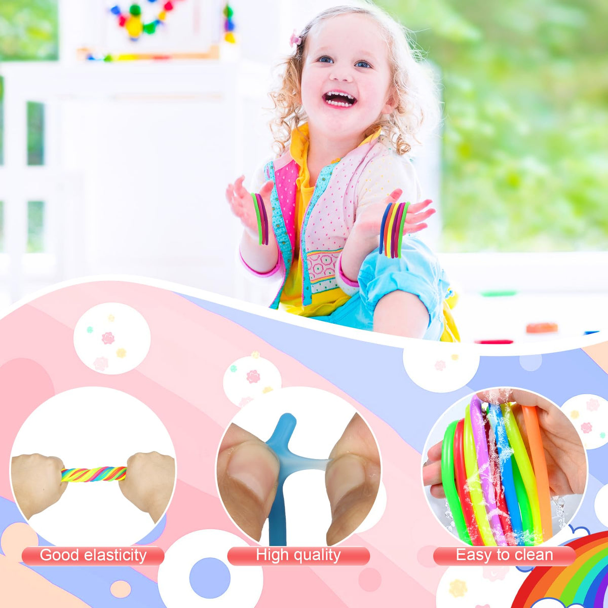 Estimable 100 PCS Colorful Stretchy Fidget Strings – Sensory Toy Pack for Classroom Prizes & Party Favors