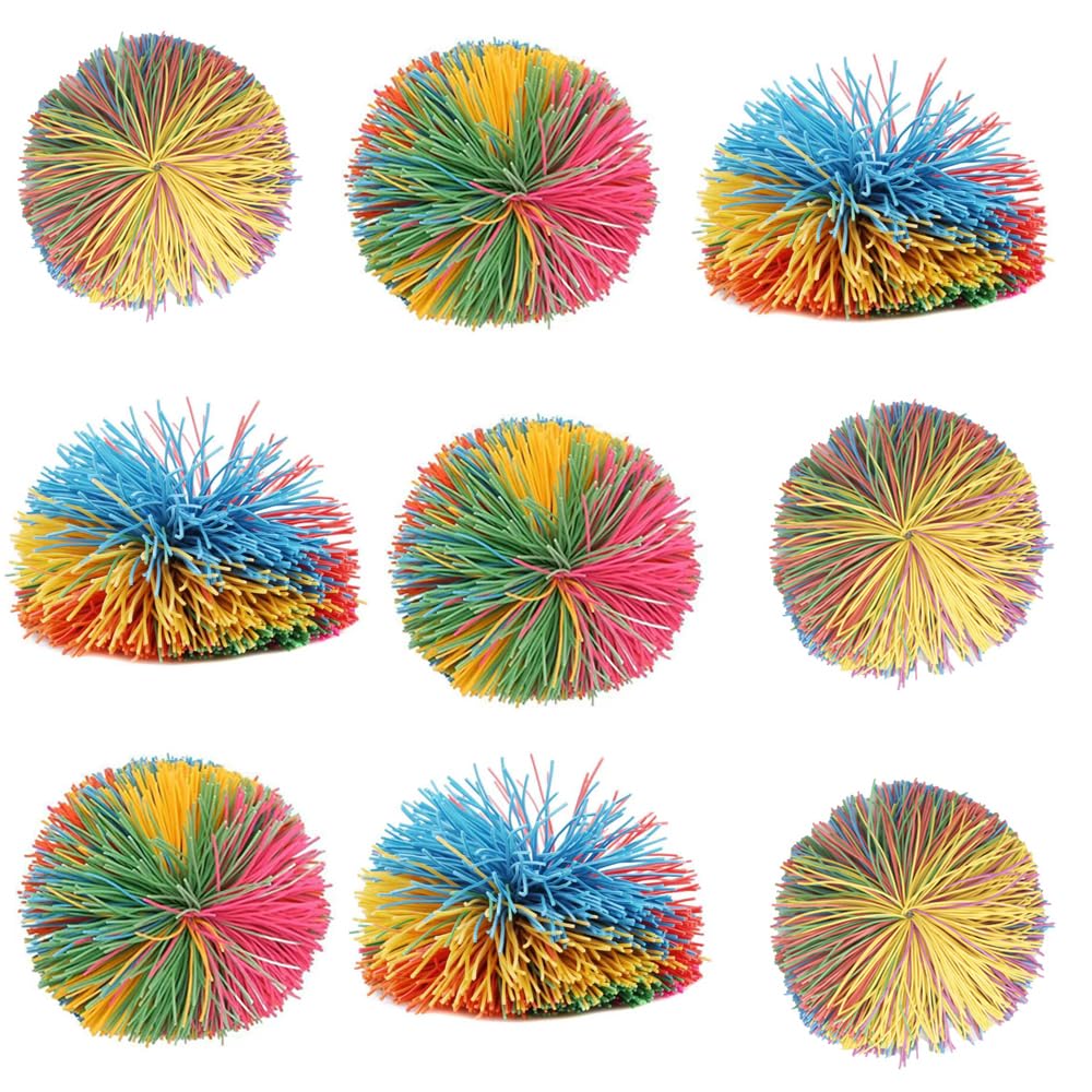 Estimable 16 PCS Sensory Fidget Stringy Balls — Rainbow Soft Rubber Stress Ball Toys