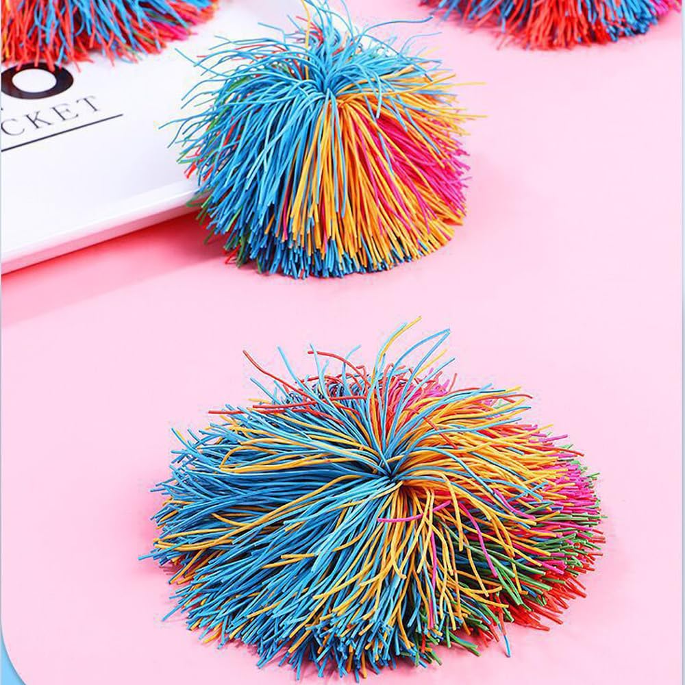 Estimable 16 PCS Sensory Fidget Stringy Balls — Rainbow Soft Rubber Stress Ball Toys