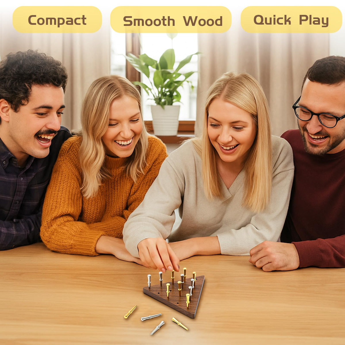 Estune Walnut Triangle Peg Game – 4.3-inch Portable Wood Board with Storage Bag