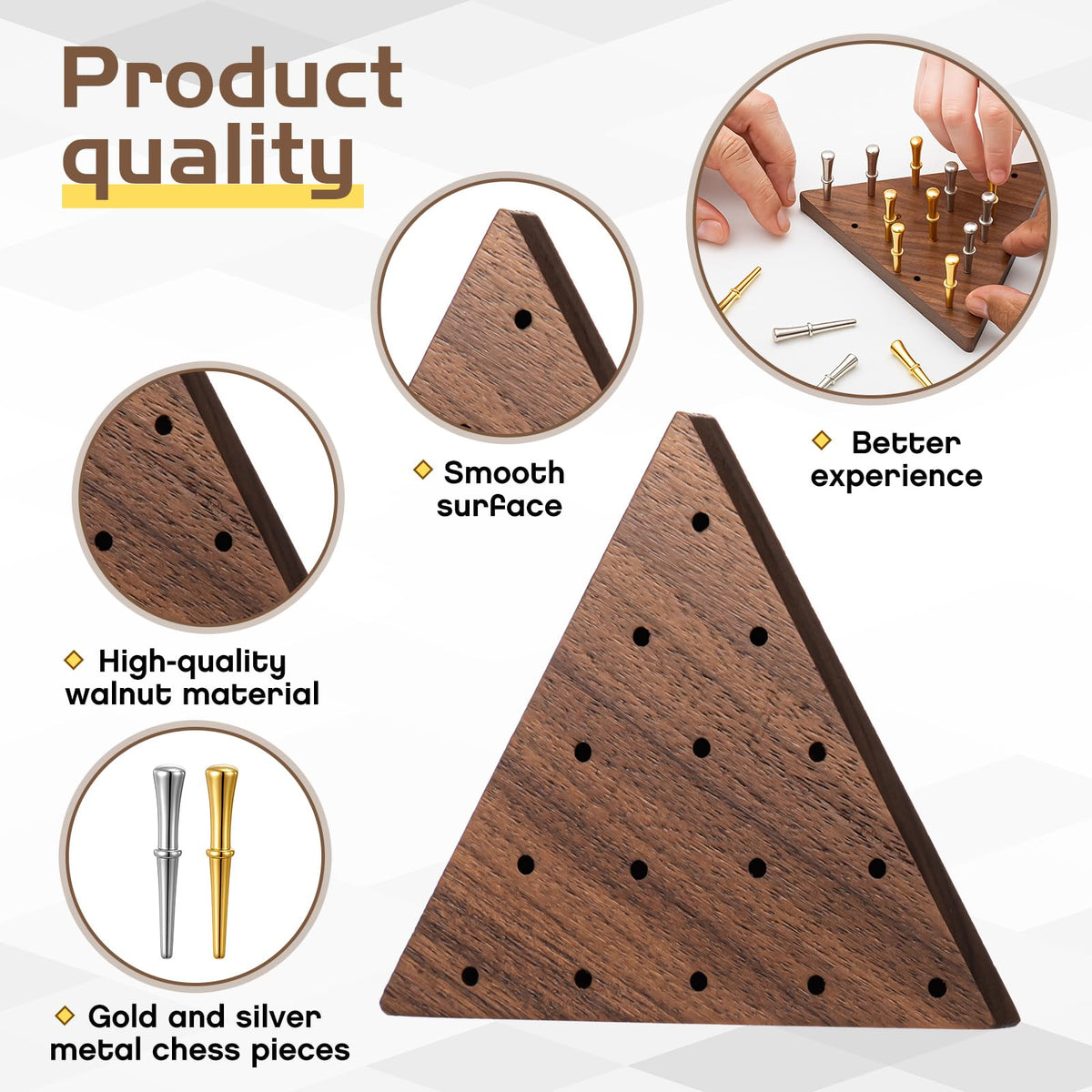 Estune Walnut Triangle Peg Game – 4.3-inch Portable Wood Board with Storage Bag