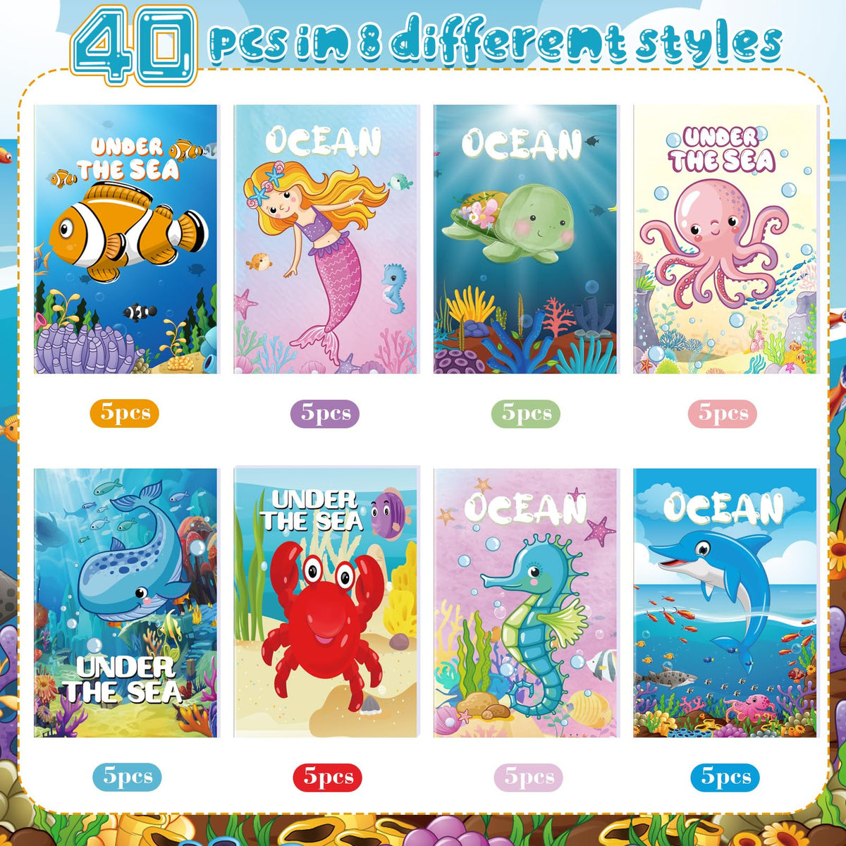 Estune Ocean Coloring Books 40-Pack – Undersea Mini Coloring for Parties