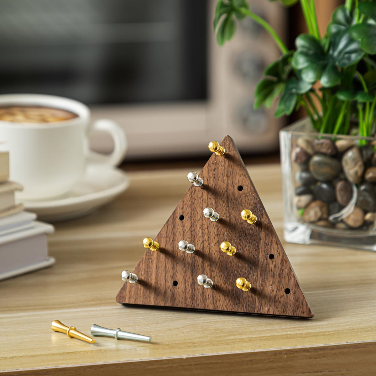 Estune Walnut Triangle Peg Game – 4.3-inch Portable Wood Board with Storage Bag