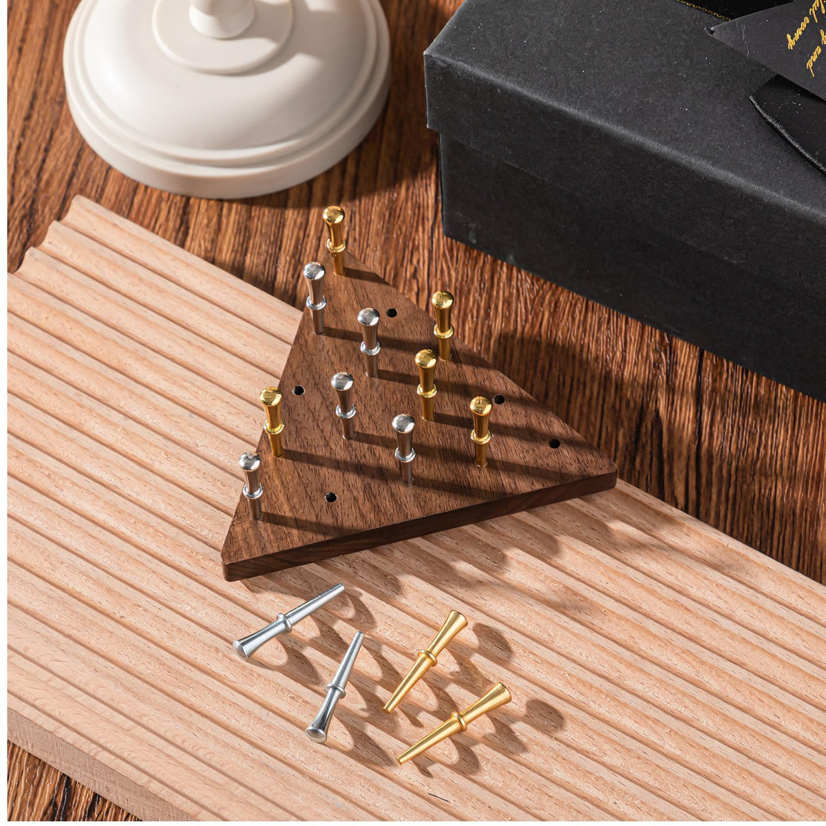 Estune Walnut Triangle Peg Game – 4.3-inch Portable Wood Board with Storage Bag